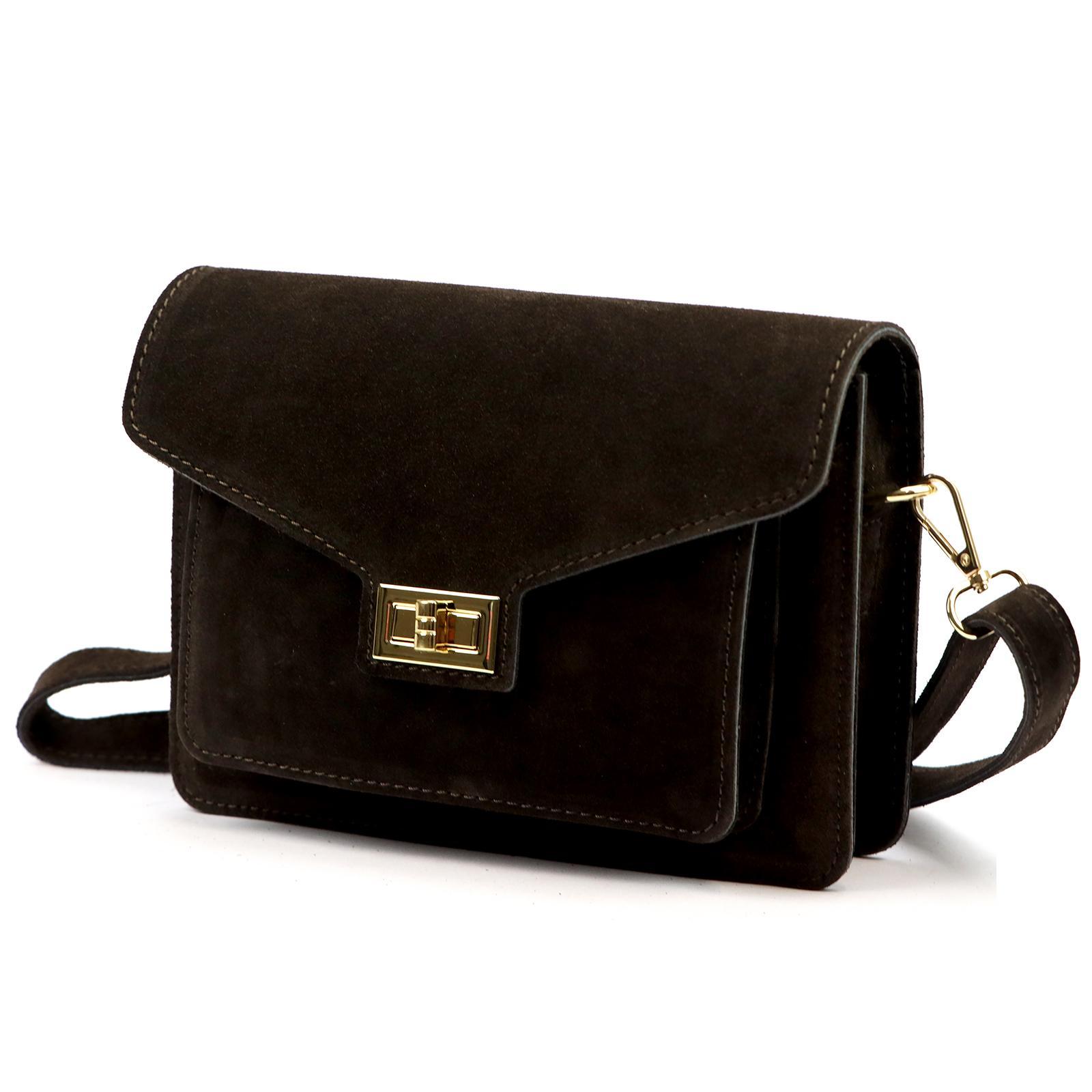 Torebka skórzana mini zamszowa damska listonozka Luka czekolada ciemny brąz