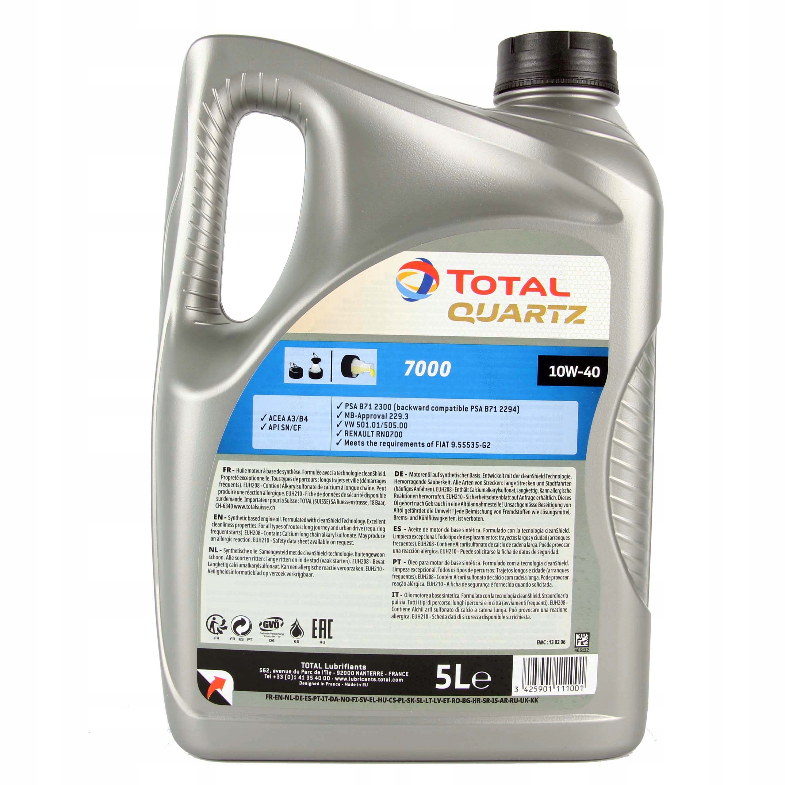 Olej Total Quartz 7000 10W40 5L Rodzaj półsyntetyczne