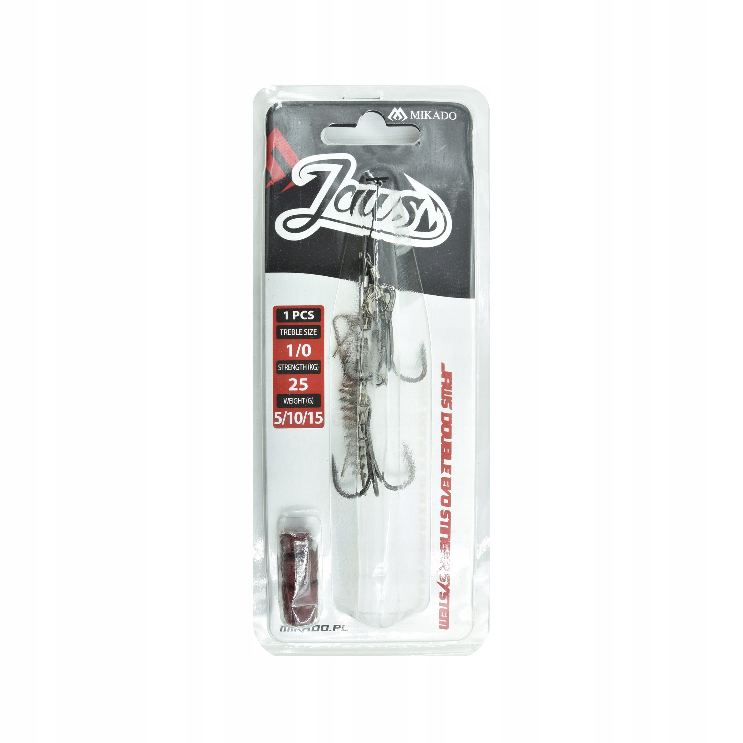 Dozbrojka Mikado Jaws Evo Double Stinger #1/0 25kg +wkręt piny krętlik 1szt
