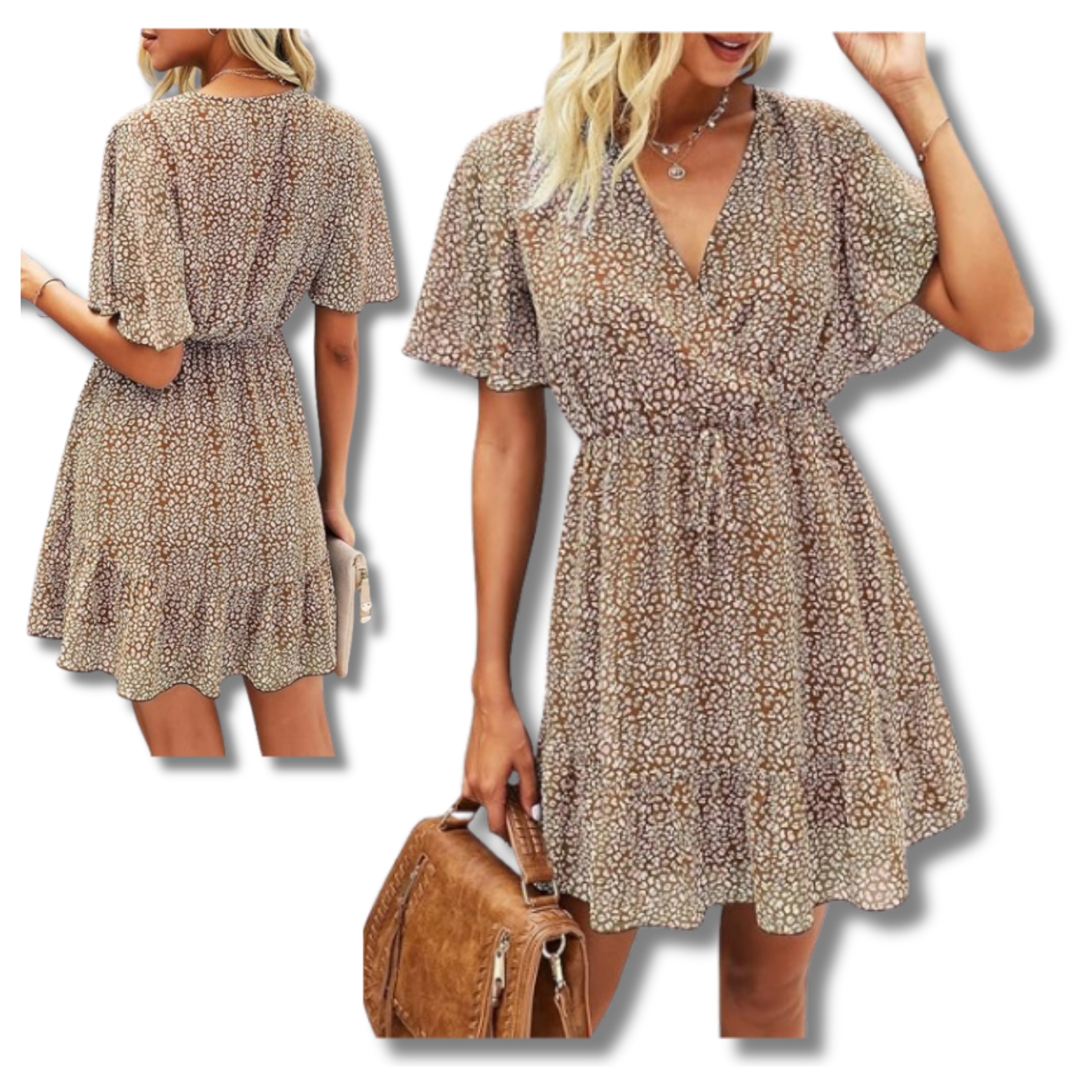 Letní vzdušná Šaty XL Hnědá Zakrývající ramena Šaty Na léto