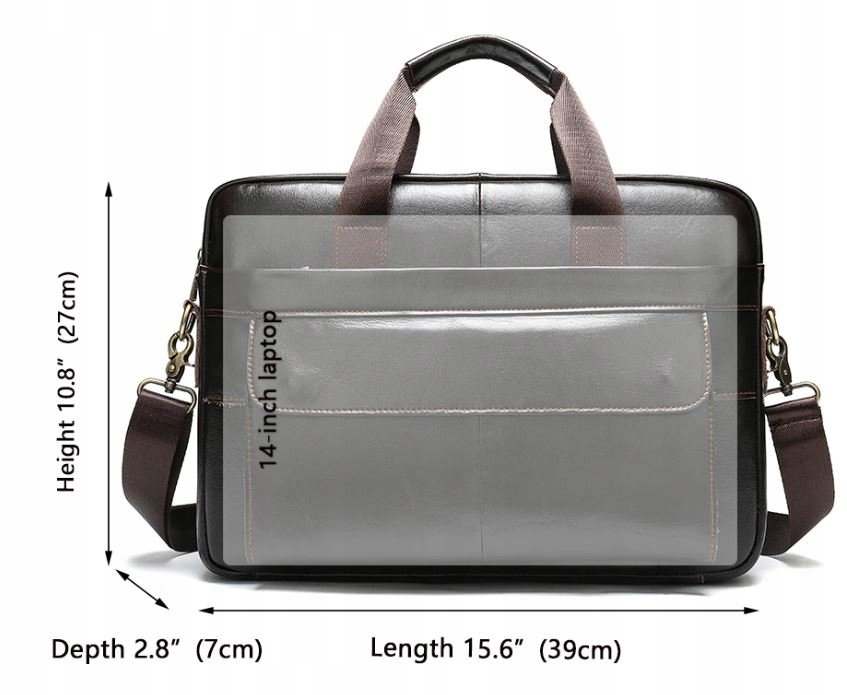 Torba na laptopa skóra naturalna - ciemny brąz Cechy dodatkowe z miejscem na laptopa