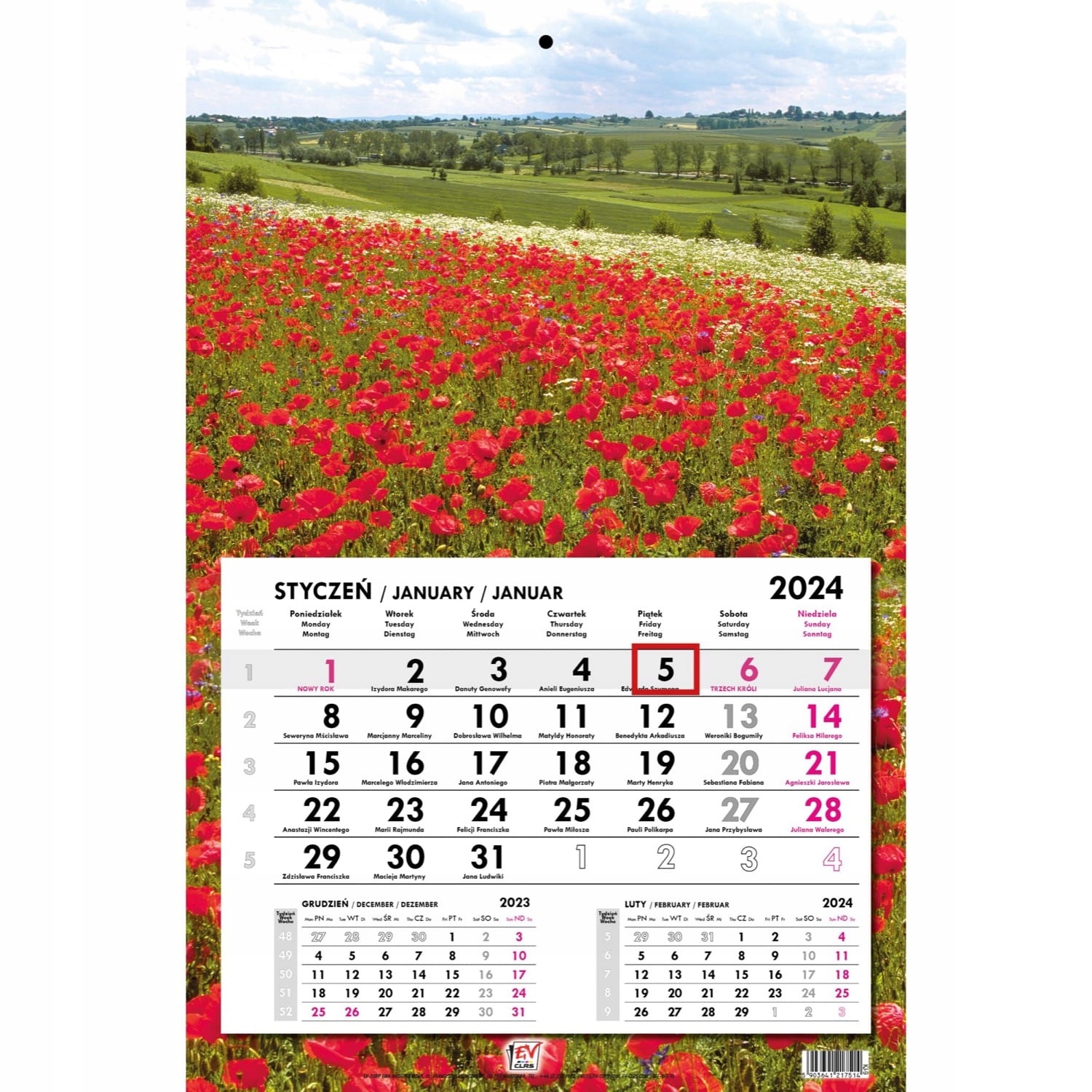 Kalendarz 2024 jednodzielny główka płaska 31 x 48 cm MAKI
