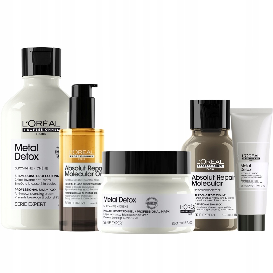 L'Oreal Metal Detox Szampon Maska, Absolut Repair Molecular Olejek 90ml