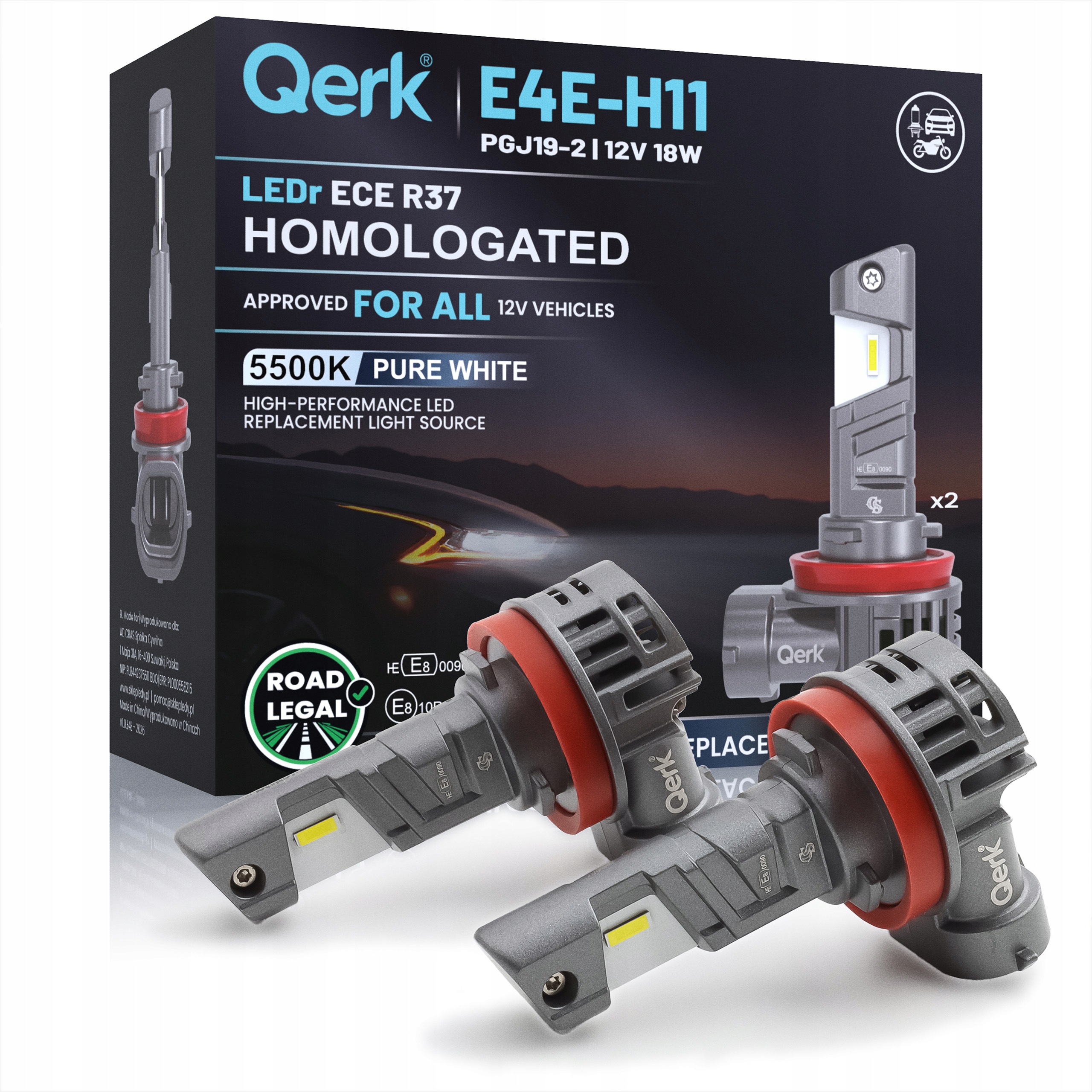 Żarówki Led H11 Homologacja Drogowa R37 Nissan Qashqai X-Trail Mazda 6 CX-5