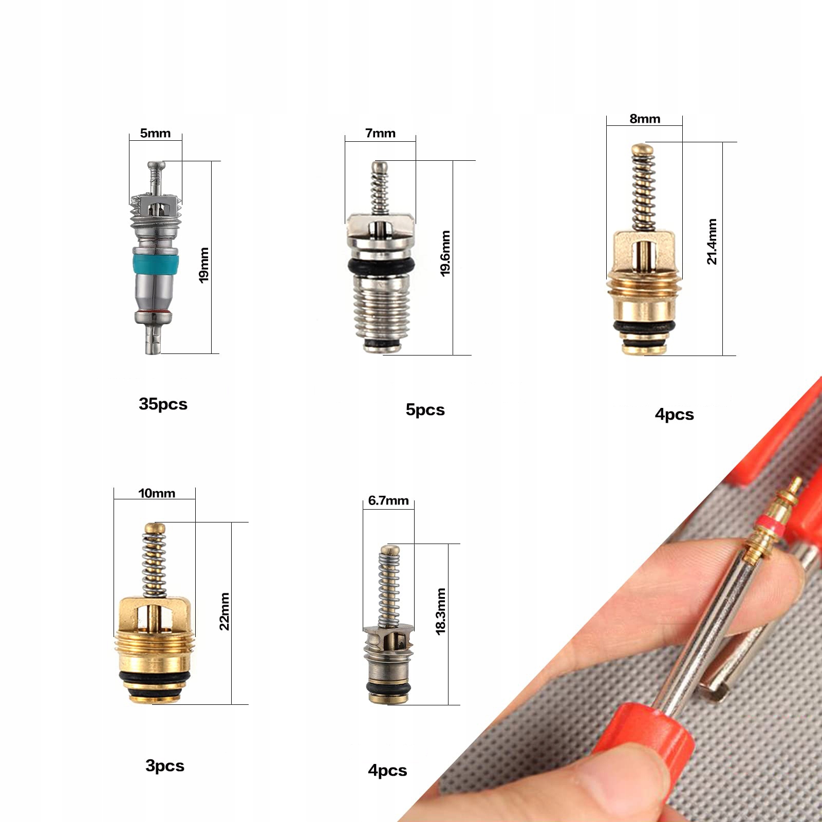 ZAWORKI ZAWORY KLIMATYZACJI ZESTAW *100 Z KLUCZEM EAN (GTIN) 0762409144920