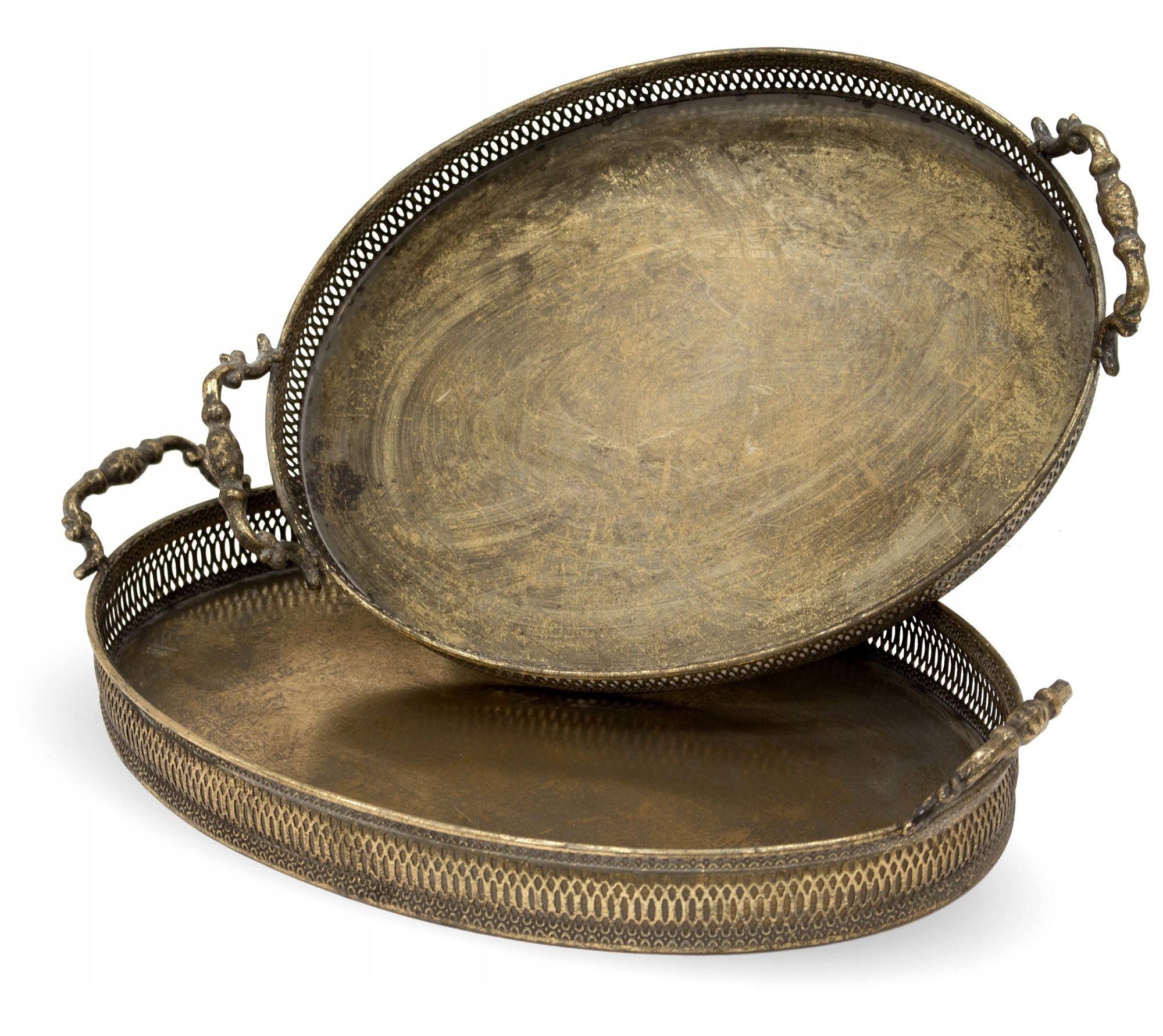 2 x Stará kovová dekorativní ozdobná miska Antická sada 2 kusů