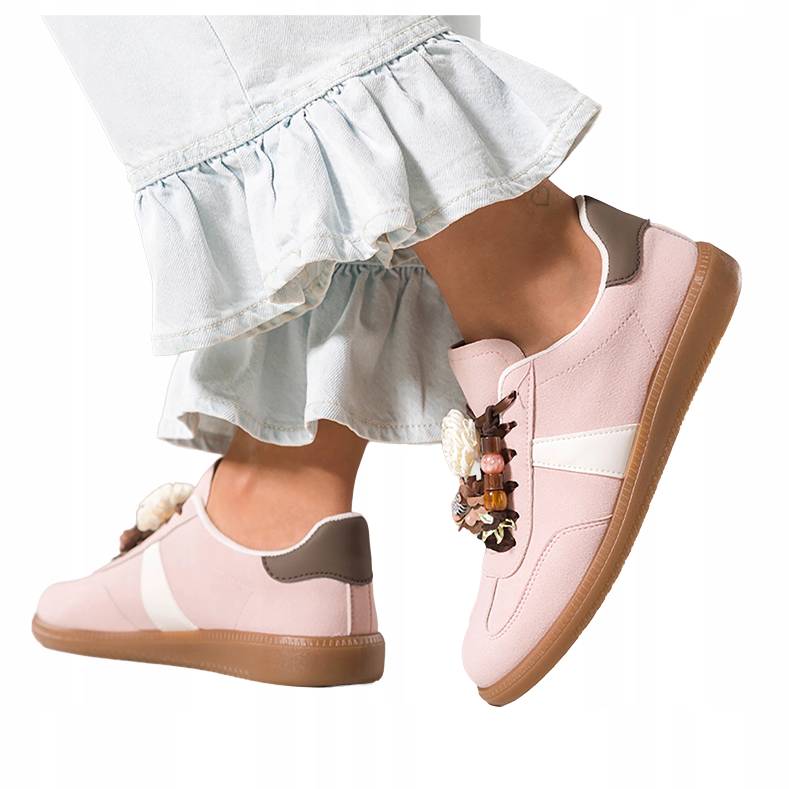 Růžové dámské Elastické Tenisky s korálky, sportovní šněrování, velikost 40