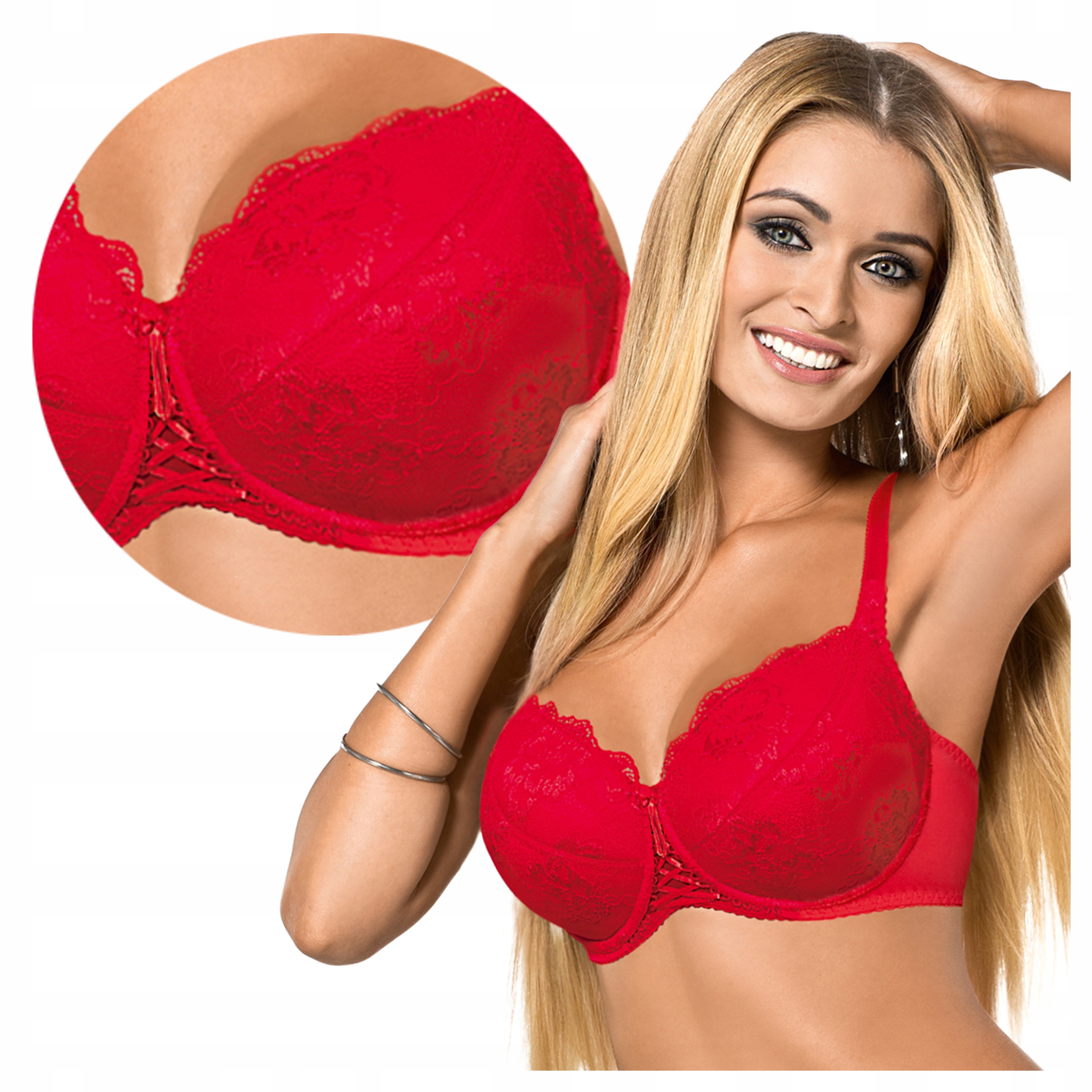 Modelovací podprsenka Vyjímatelná Push Up Krajková Cleo II Červená 90E