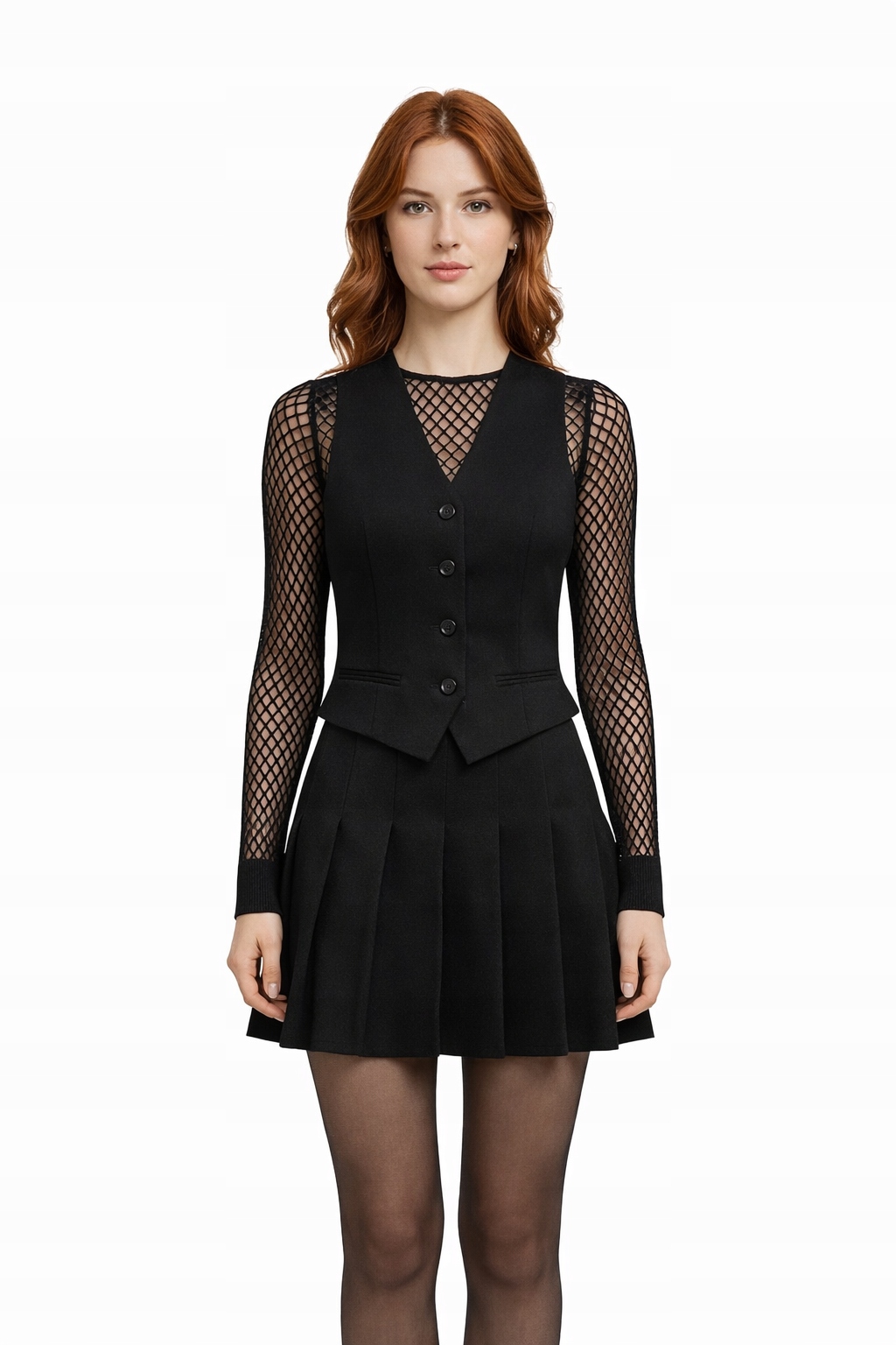 Černá Sukně S Knoflíky A Výstřihem Do V L I4A