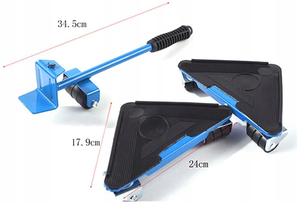 ZESTAW ROLKI DO TRANSPORTU MEBLI PRZESUWANIA Z PODNOŚNIKIEM 300kg 5ELE Długość 35 cm