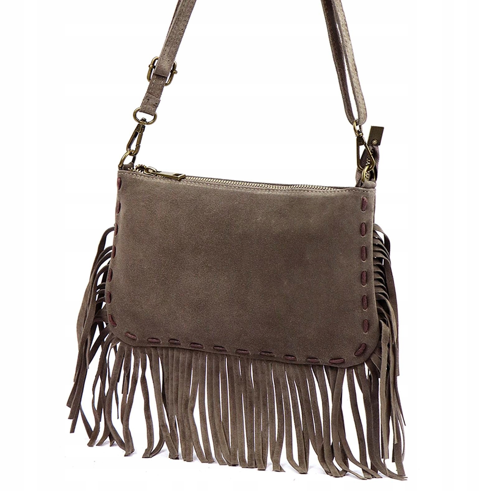 Dámská kabelka přes rameno kožená hnědá s třásněmi Luka