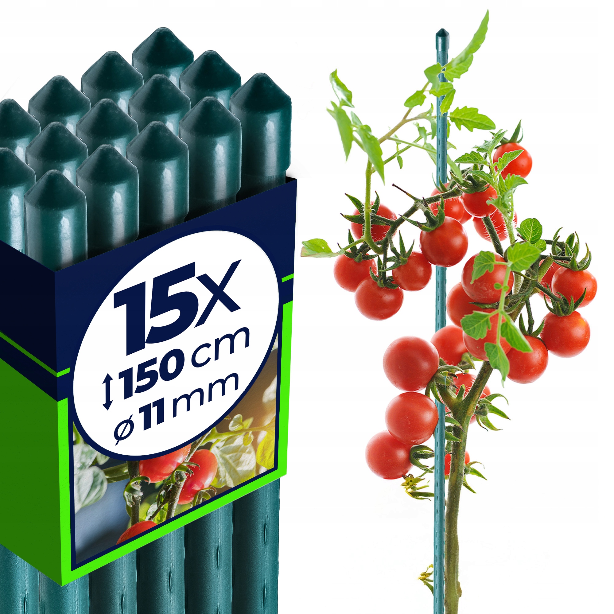 15 SZT TYCZKI DO POMIDORÓW 150 cm PODPORA ROŚLIN PALIK POWLEKANA STAL 11 mm