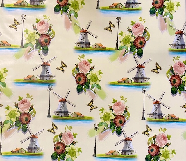 OBRUS CERATA GRUBA METRY KREMOWA WIATRAKI + KWIATY