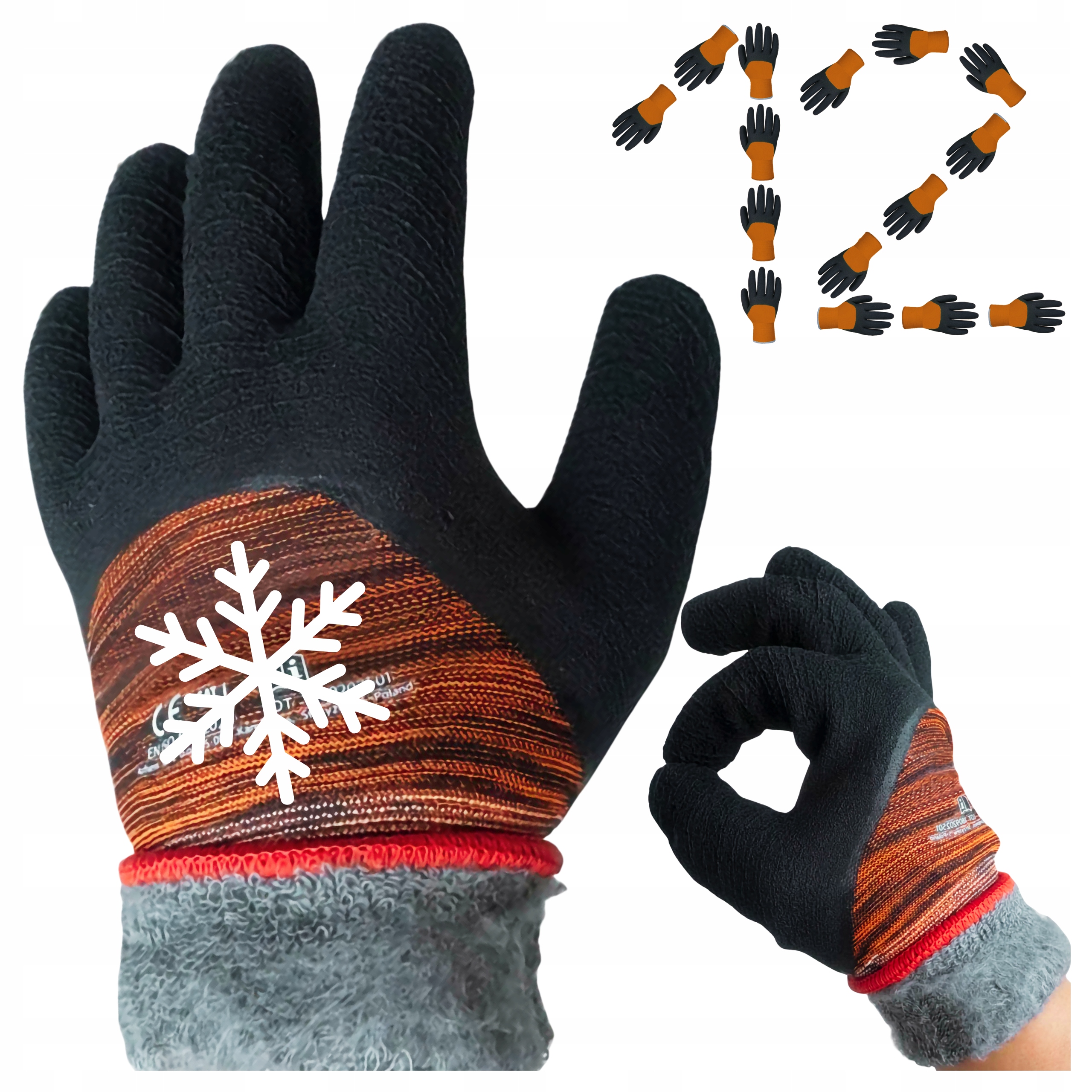 Magros Zimní zateplené ochranné Pracovní Rukavice Latexové vel. 8 Rm 12 párů