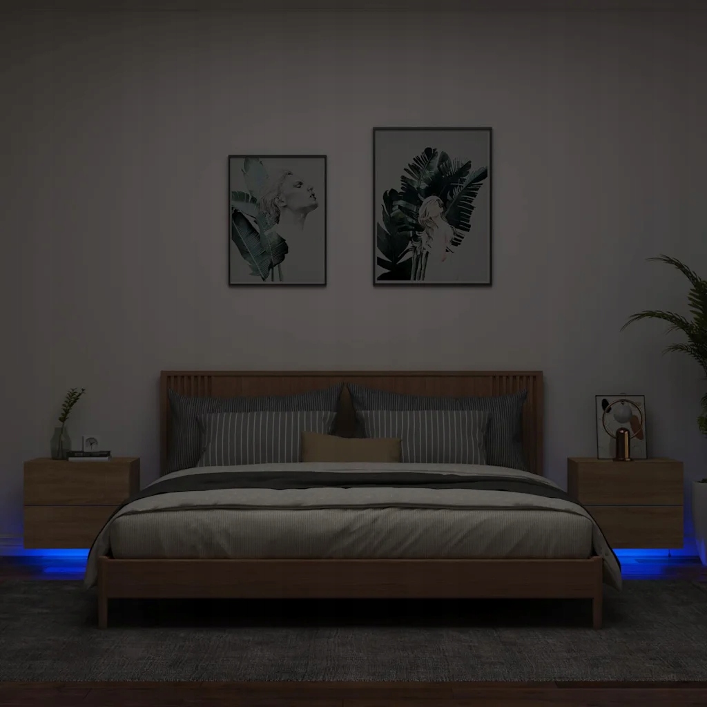 Nástěnné noční stolky s Led osvětlením 2 ks dub sonoma Hnědá 836817