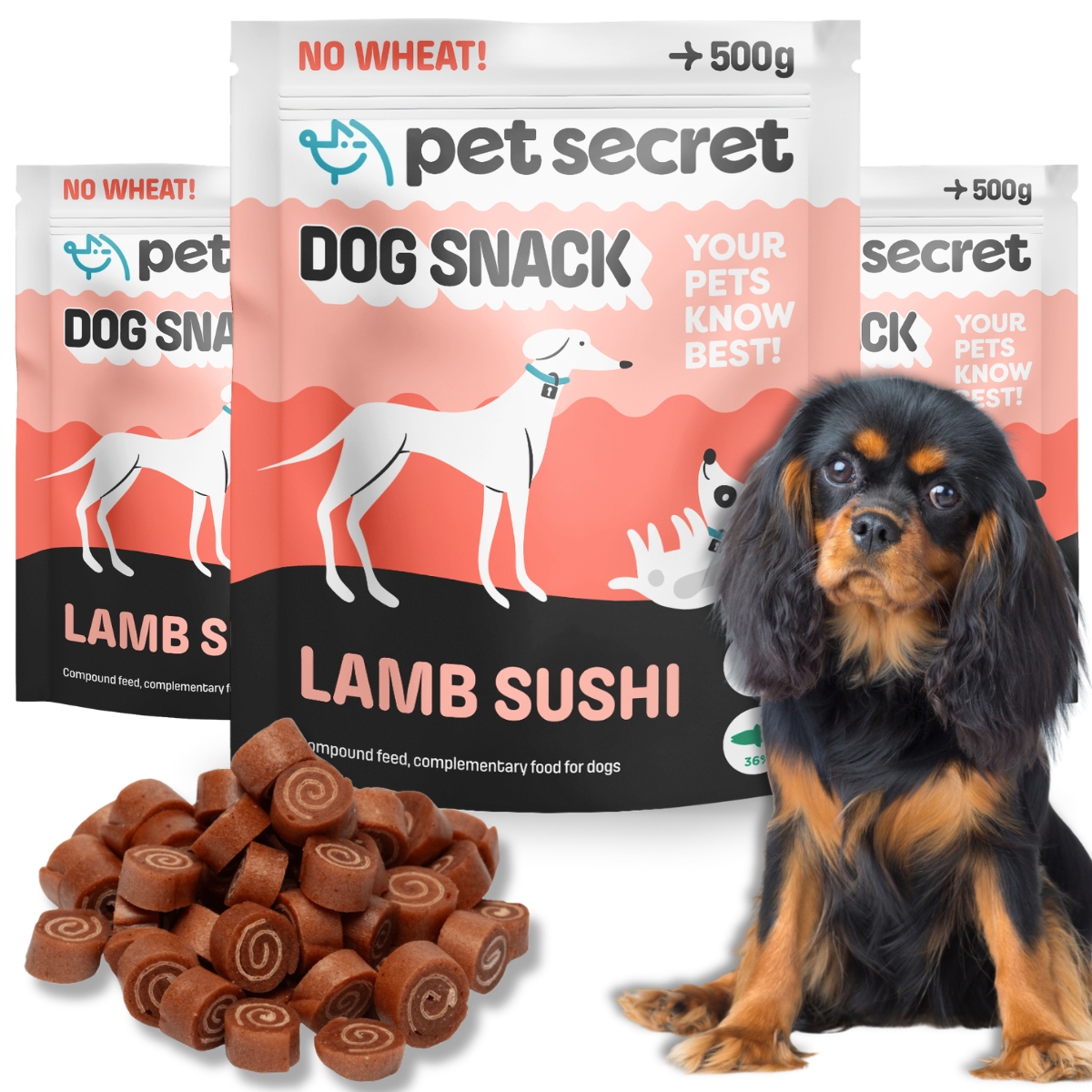 Pochoutky pro psa 3x500g Sushi s jehněčím masem Pet Secret Masové pamlsky Rollsy