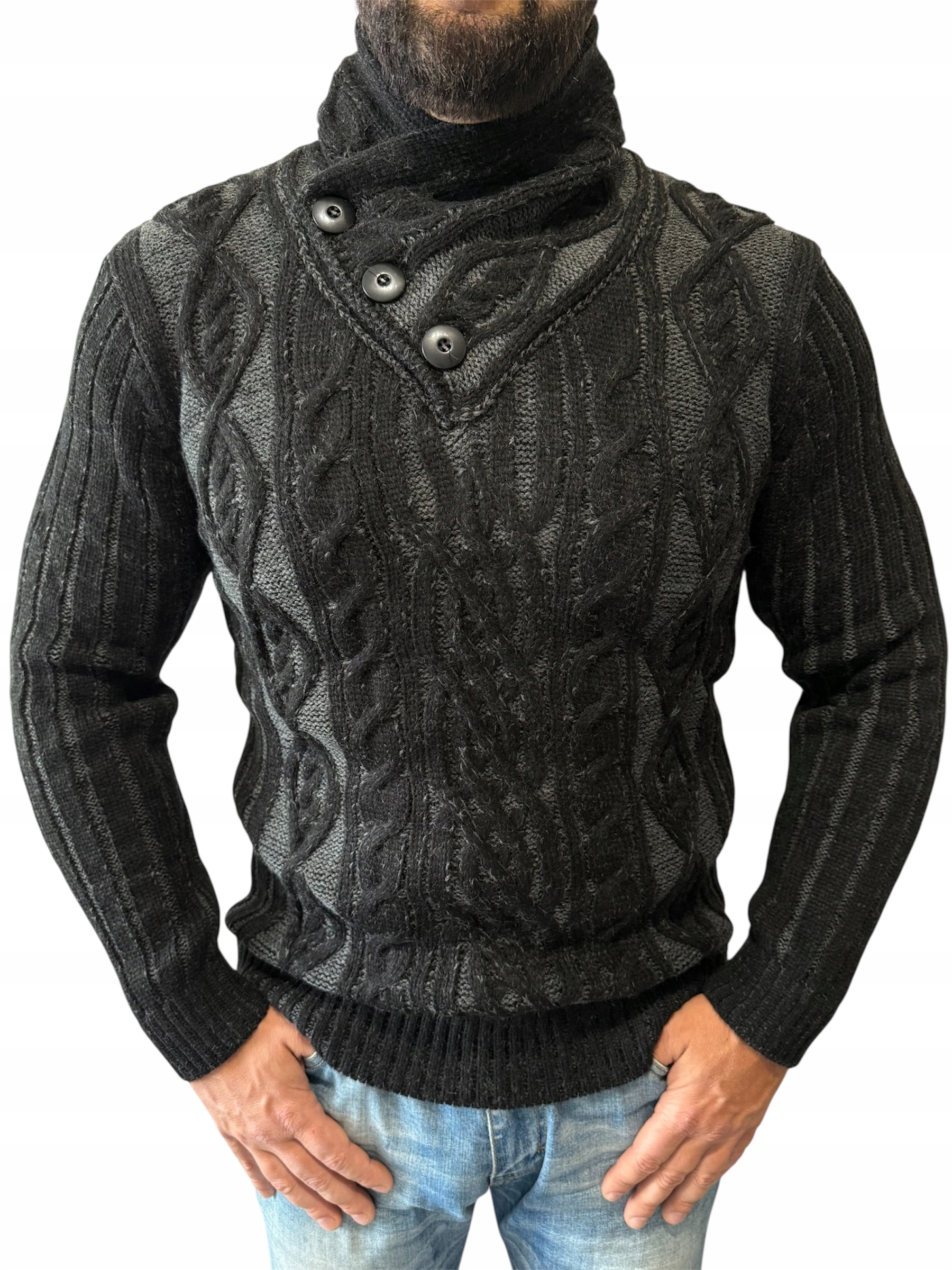 Vlněný svetr Pánský Teplý Vysoký Stojáček Nákrčník Pologolf Rolák Copánek XXL