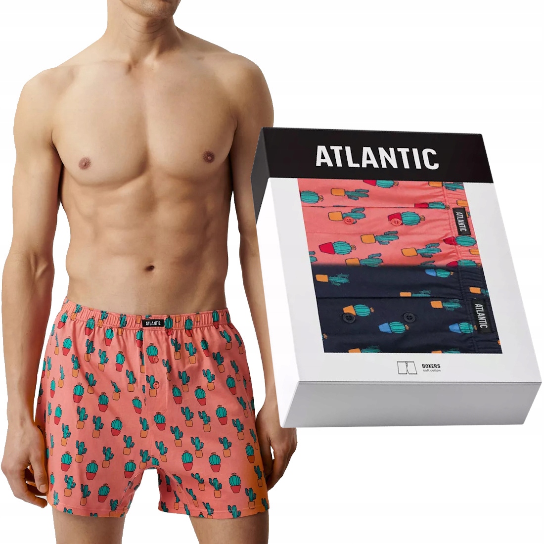 Atlantic Luźne Bokserki Męskie Szorty 2MBH005 W Kaktusy 2PAK XL