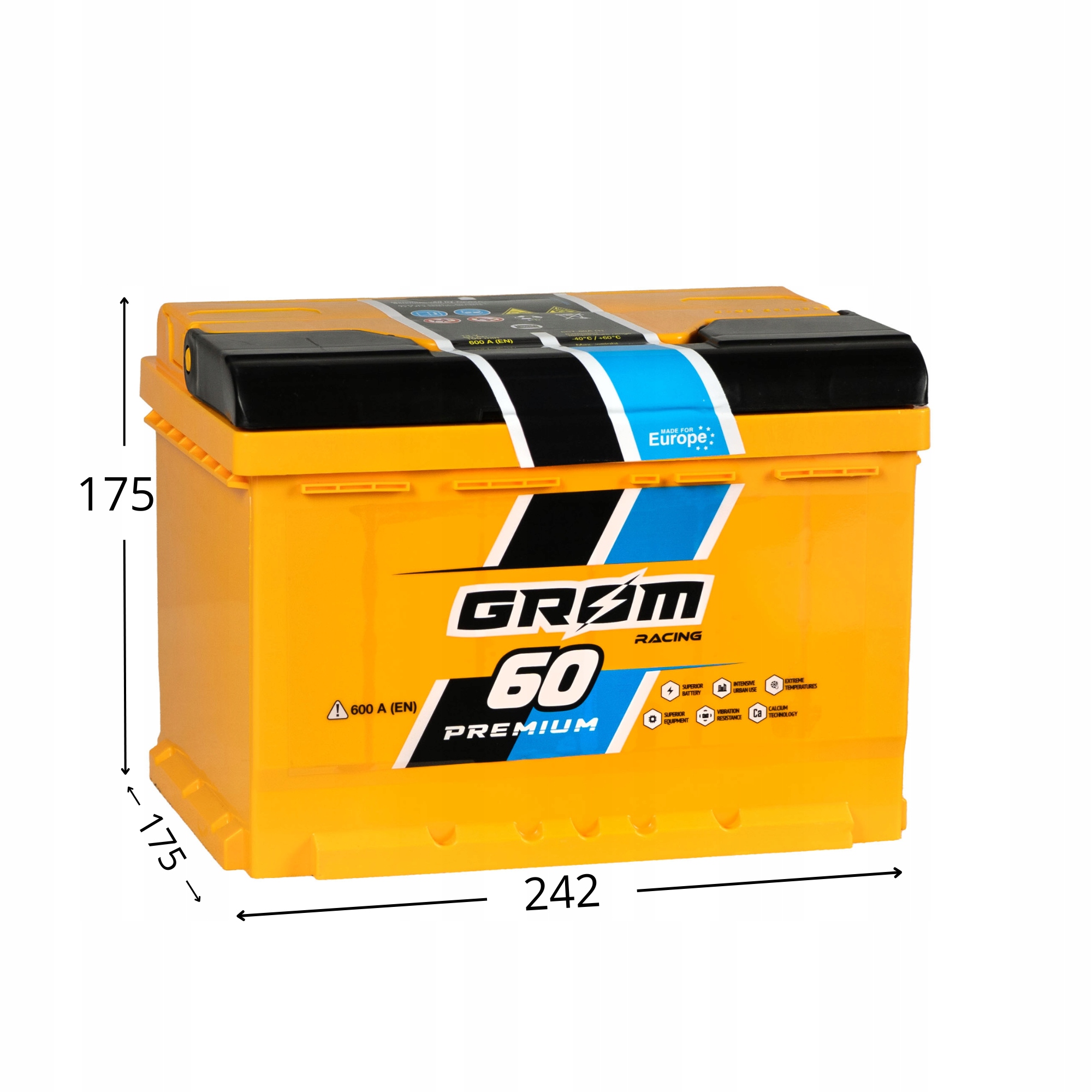 Akumulator Grom Racing 60Ah 600A EN PRAWY PLUS Numer katalogowy części AK-60-WE-GR-P