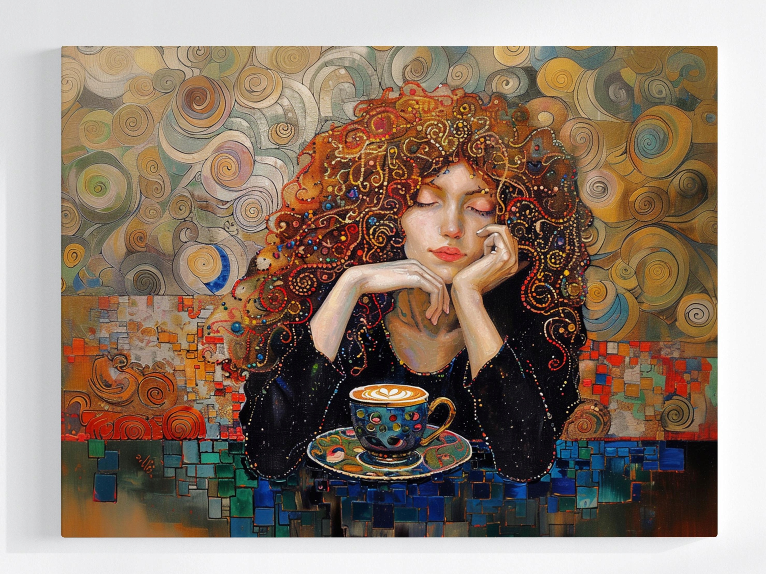 Obraz Na Plátně Canvas Portrét Rudá Žena Dívka Káva Klimt 100x75