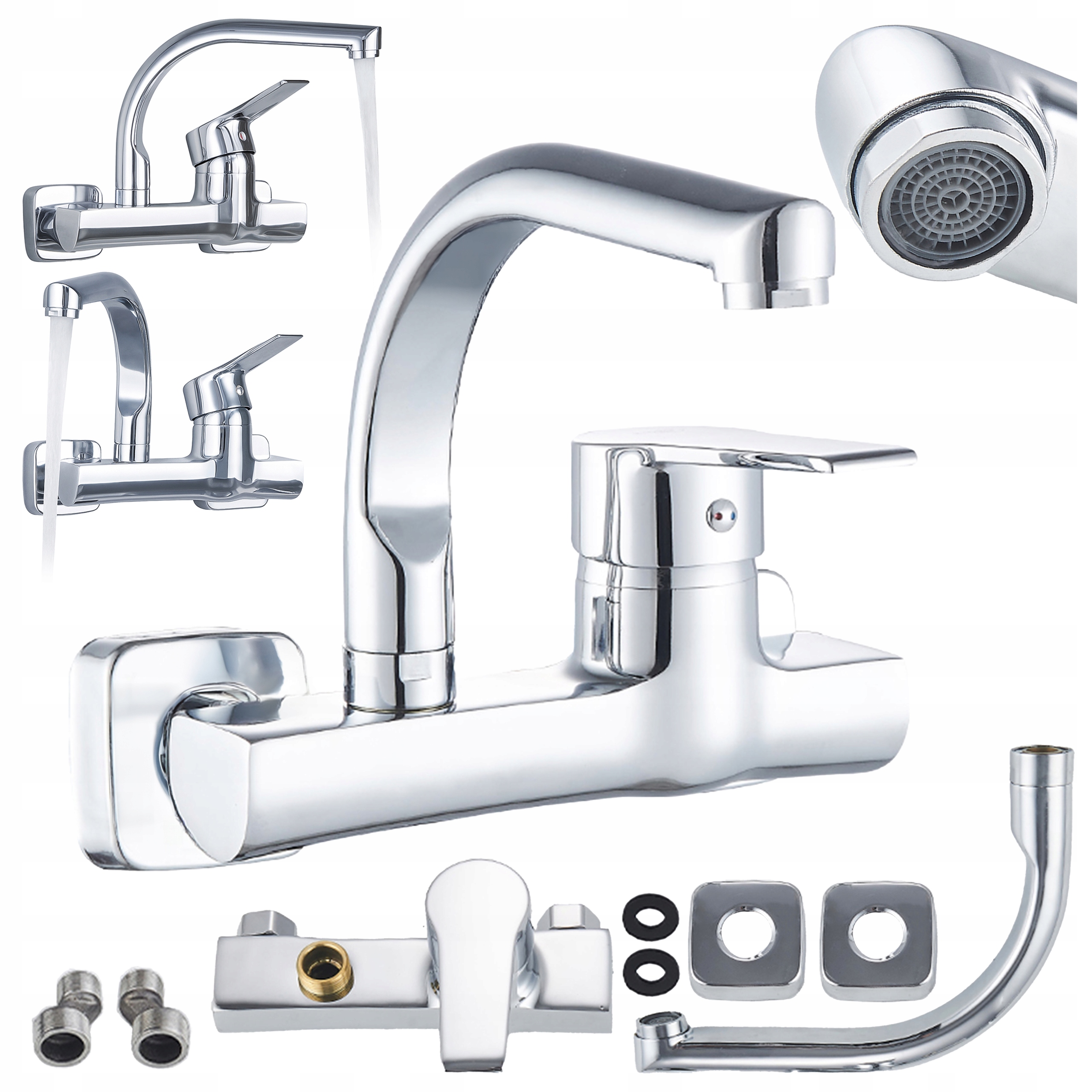 Kuchyňská Baterie Nástěnná Otočná Výtoková Baterie Elba Chrom