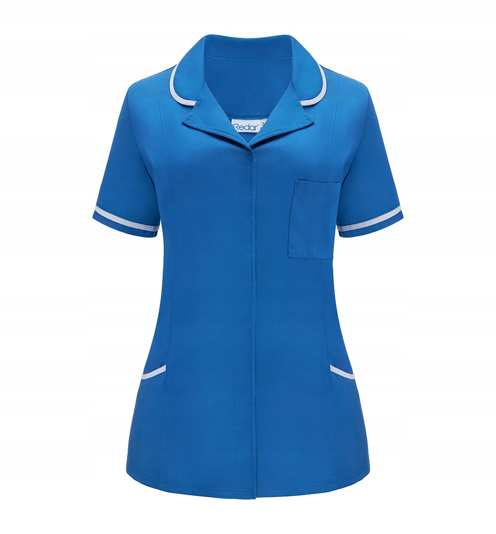 Fartuch Żakiet Medyczny Fartuch Kosmetyczny Krótki Rękaw Niebieski M