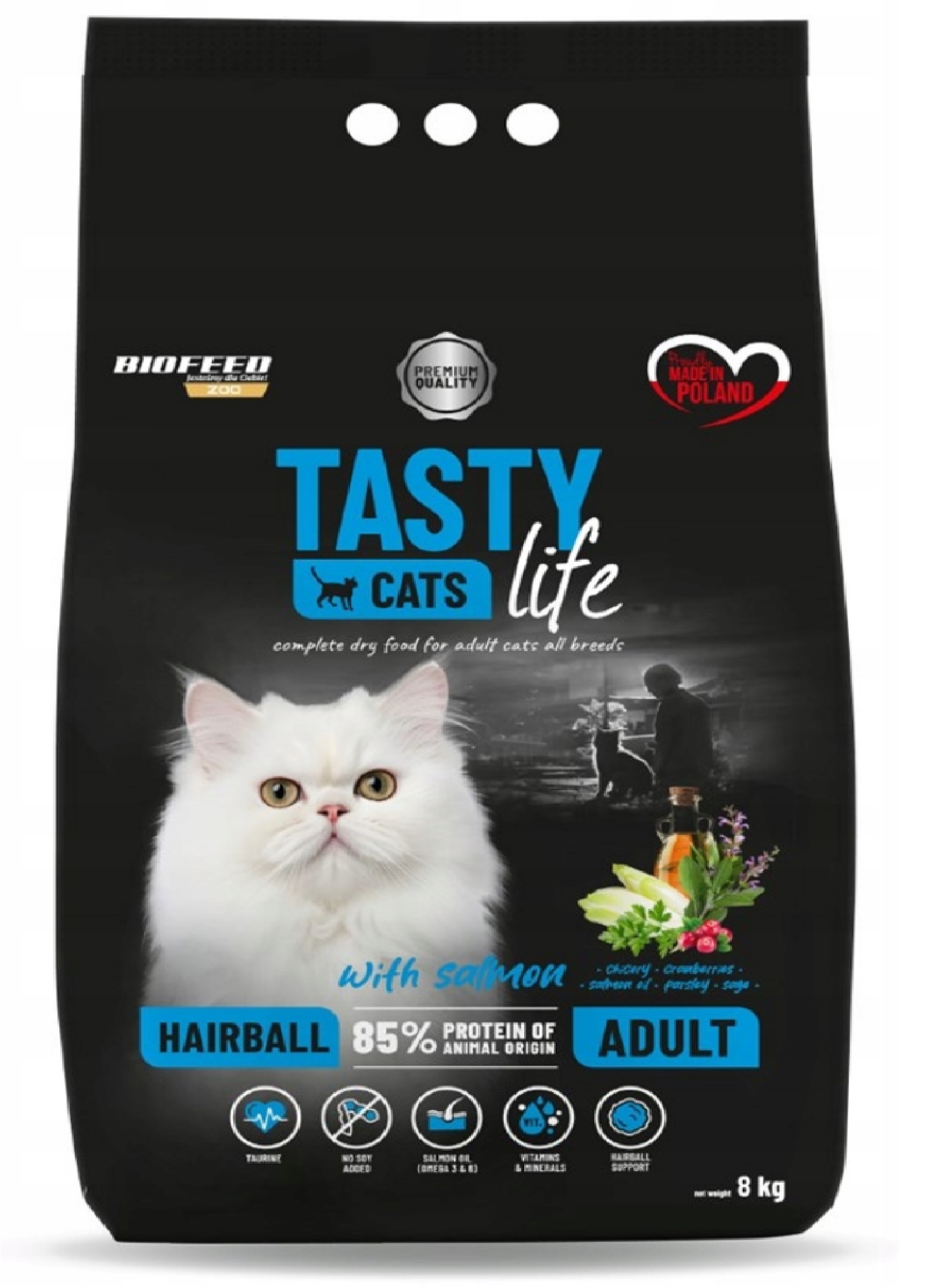 Sucha karma dla kota odkłaczająca Tasty Cats Life Hairball z Łososiem 8kg