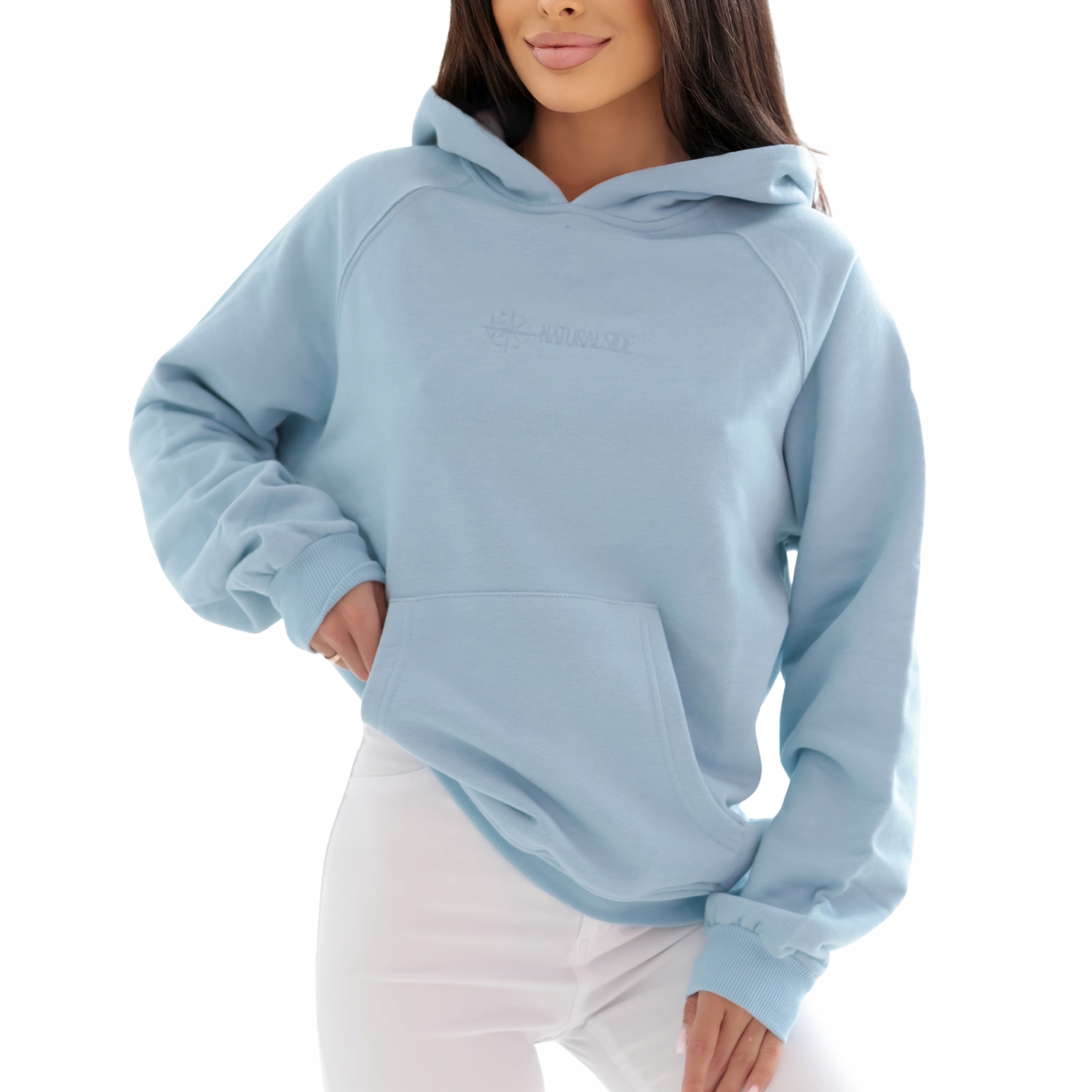 Mikina klokanka s kapucí volná basic Premium baby blue XL/XXL