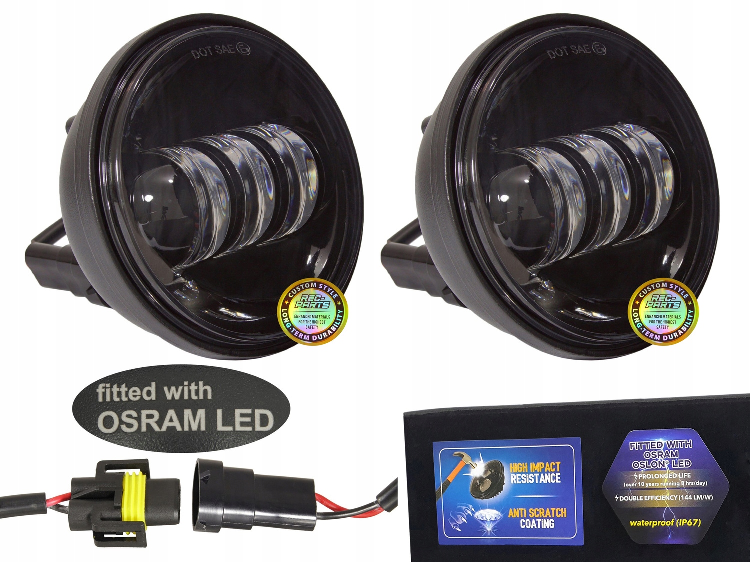 Led lampy Osram 4,5 palcové motocyklové bočné čierne halogény pre Lightbar