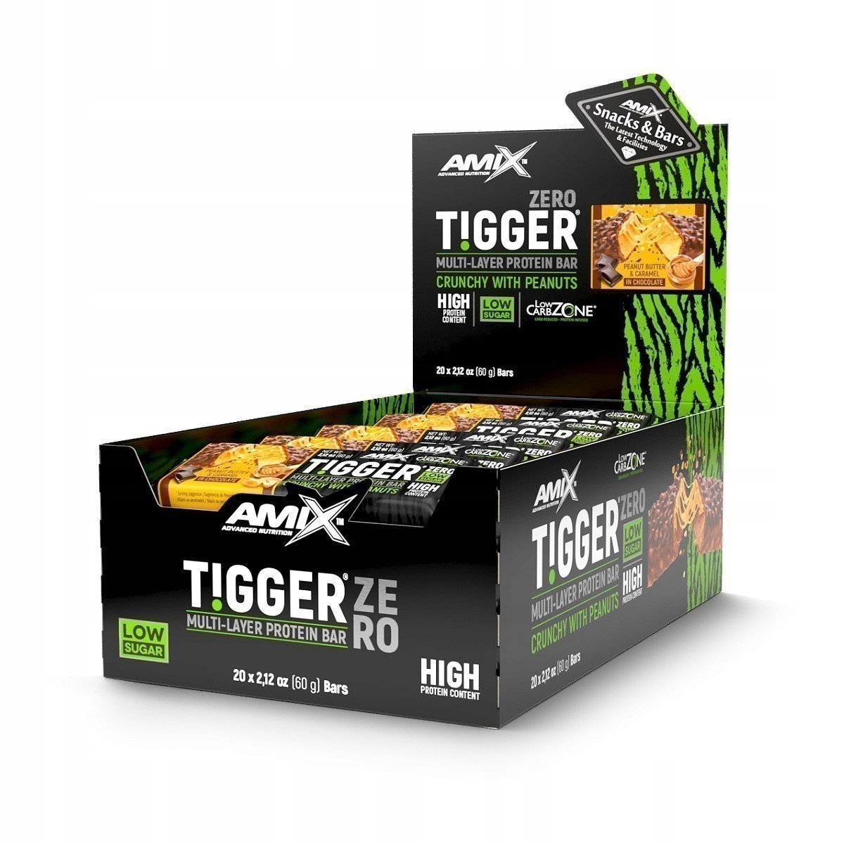 Levně 20x Tigger Zero Multi Layer Protein Bar 60g peanut caramel