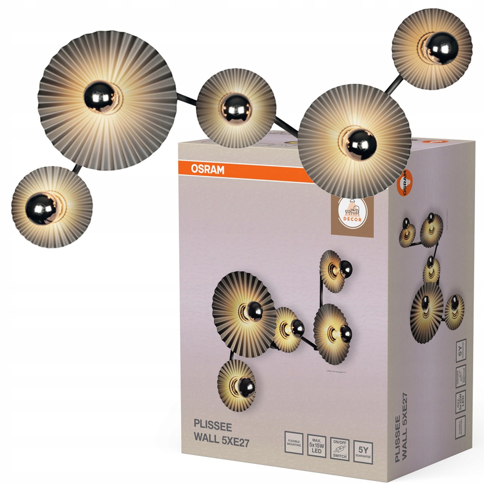 Nástenná lampa Stropný reflektor Led Spot 5x E27 Šedá Dekorácia Osram