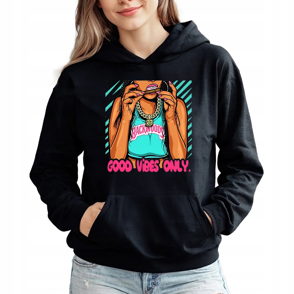 Černá s kapucí Mikina Good Vibes Pouze, trendy styl, Dárek , velikost M