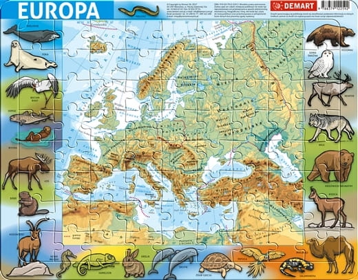 

Europa Mapa Fizyczna Puzzle Ramkowe 72 Elementy