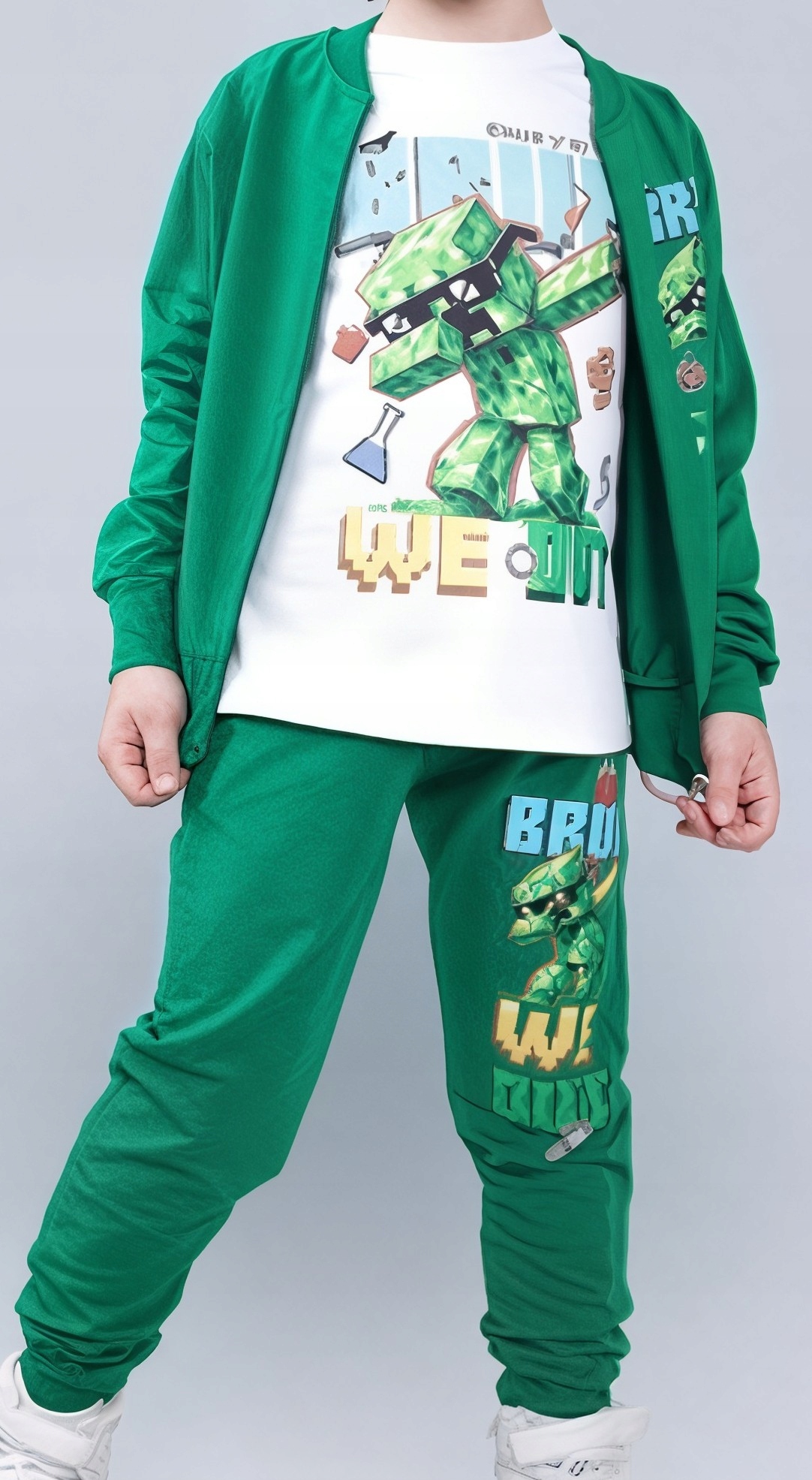 3 częściowy dres minecraft 128 bluza spodnie bluzka komplet
