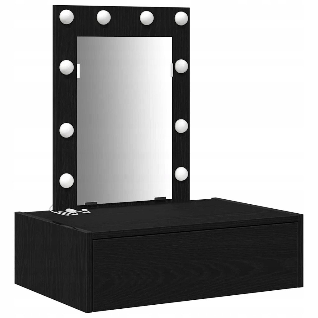 Černá toaletní stolek se zrcadlem, 60 x 40 x 70 cm, materiál na bázi dřeva