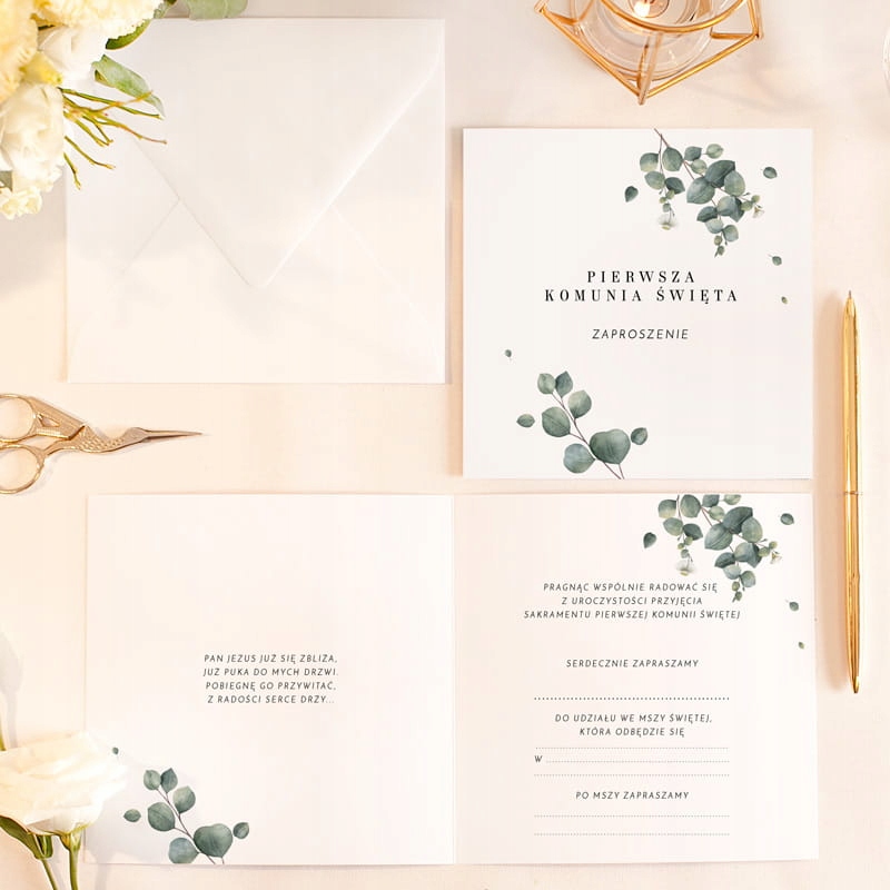 ZAPROSZENIA komunijne Świeży Eukaliptu Marka inna