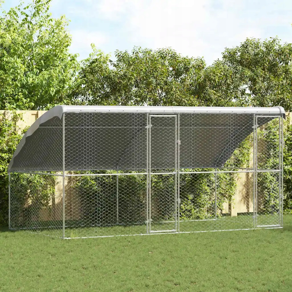 vidaXL Psí kennel s úložištěm 2 pcs Stříbrná 4 x 2 x 2 m Ocel