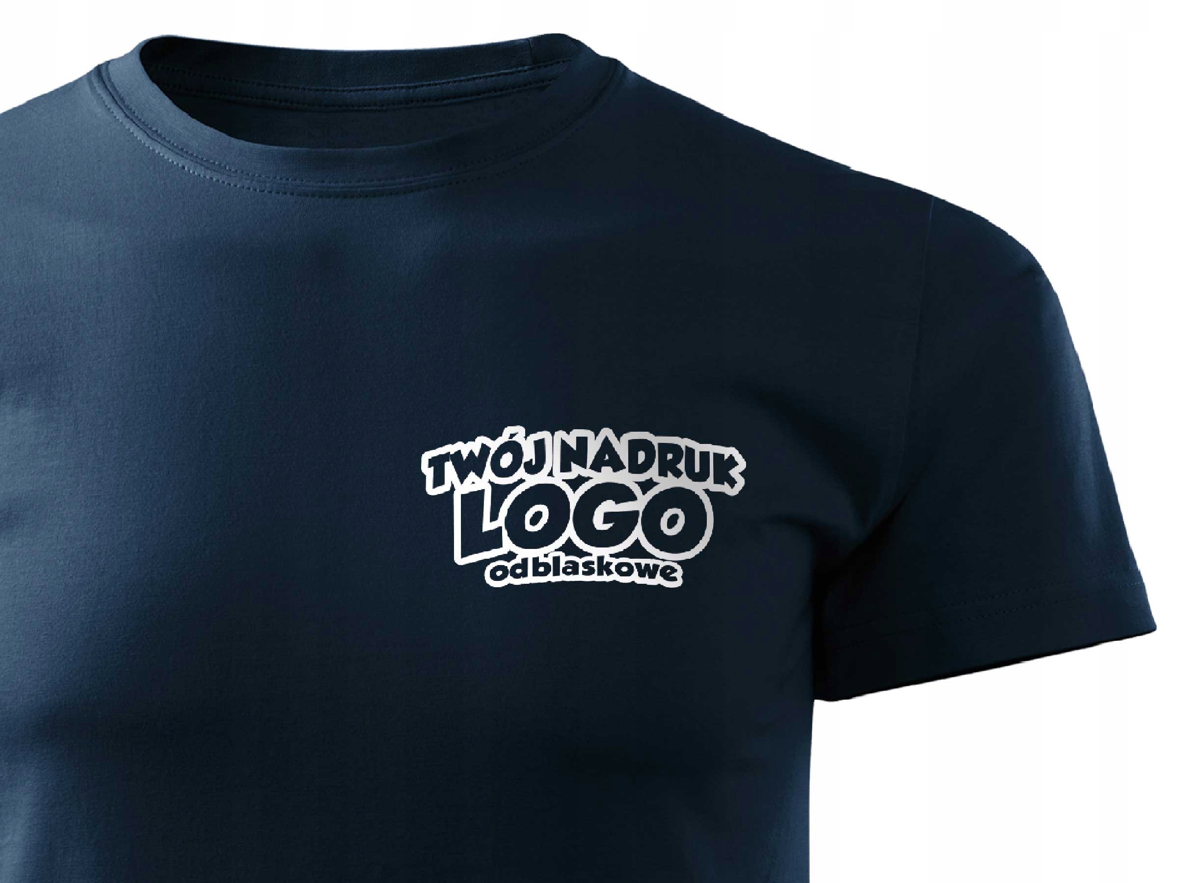 

Granatowa koszulka T-shirt swój nadruk odblaskowy