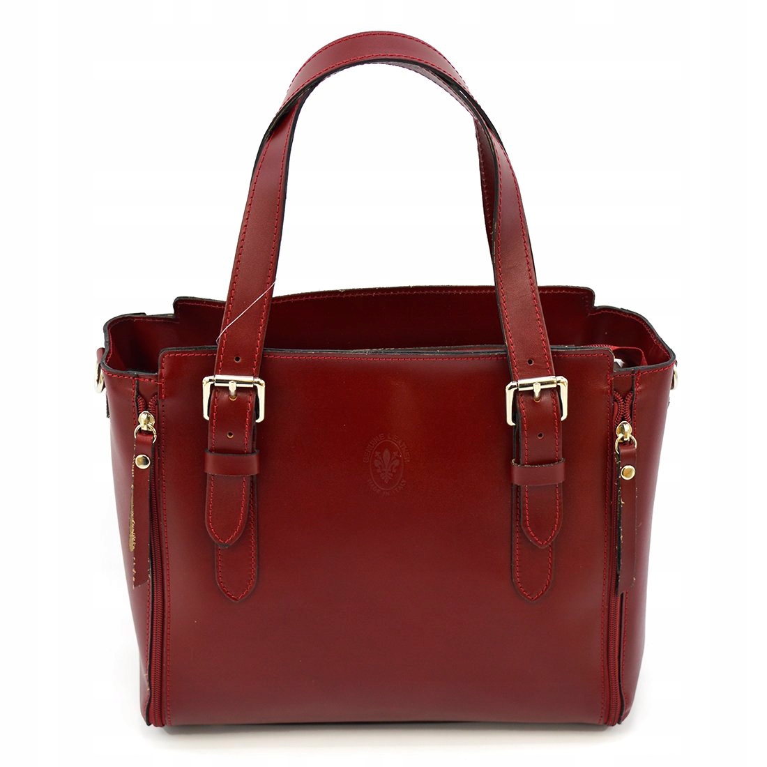 Zgrabny pojemny klasyczny kuferek skórzany Kolor czerwony