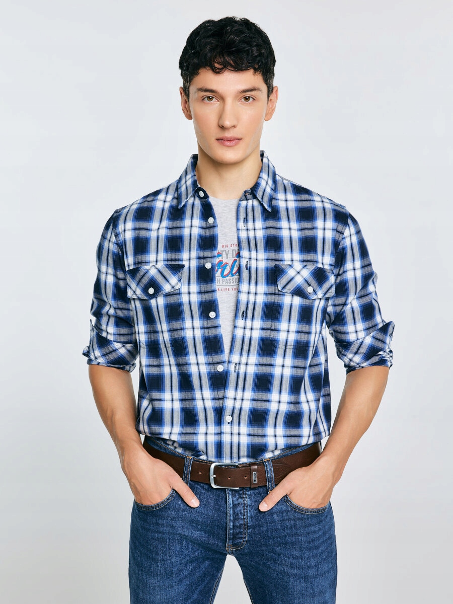 Big Star Pánská kostkovaná bavlněná košile modrá Koliserson 401 XXL