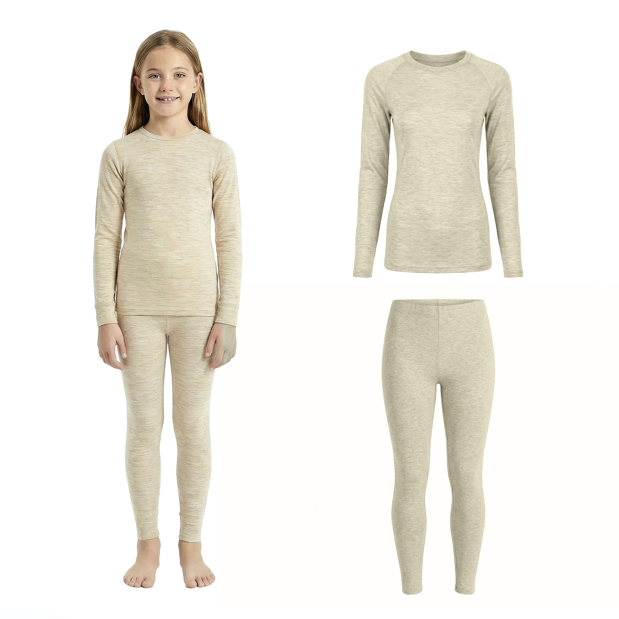 Komplet bielizny dziecięcej termoaktywnej Merino Woolcano beżowy 140-160