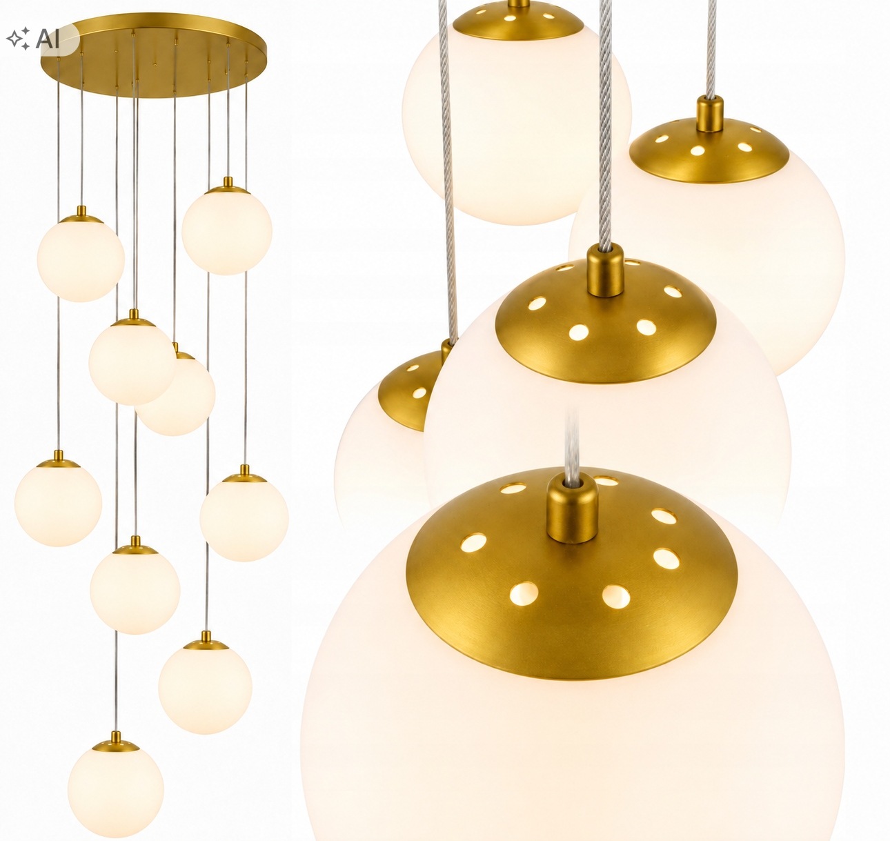 Lampa Antresola Klatka Schodowa Kule Złota 9 Kul 500CM Darmat Light 547