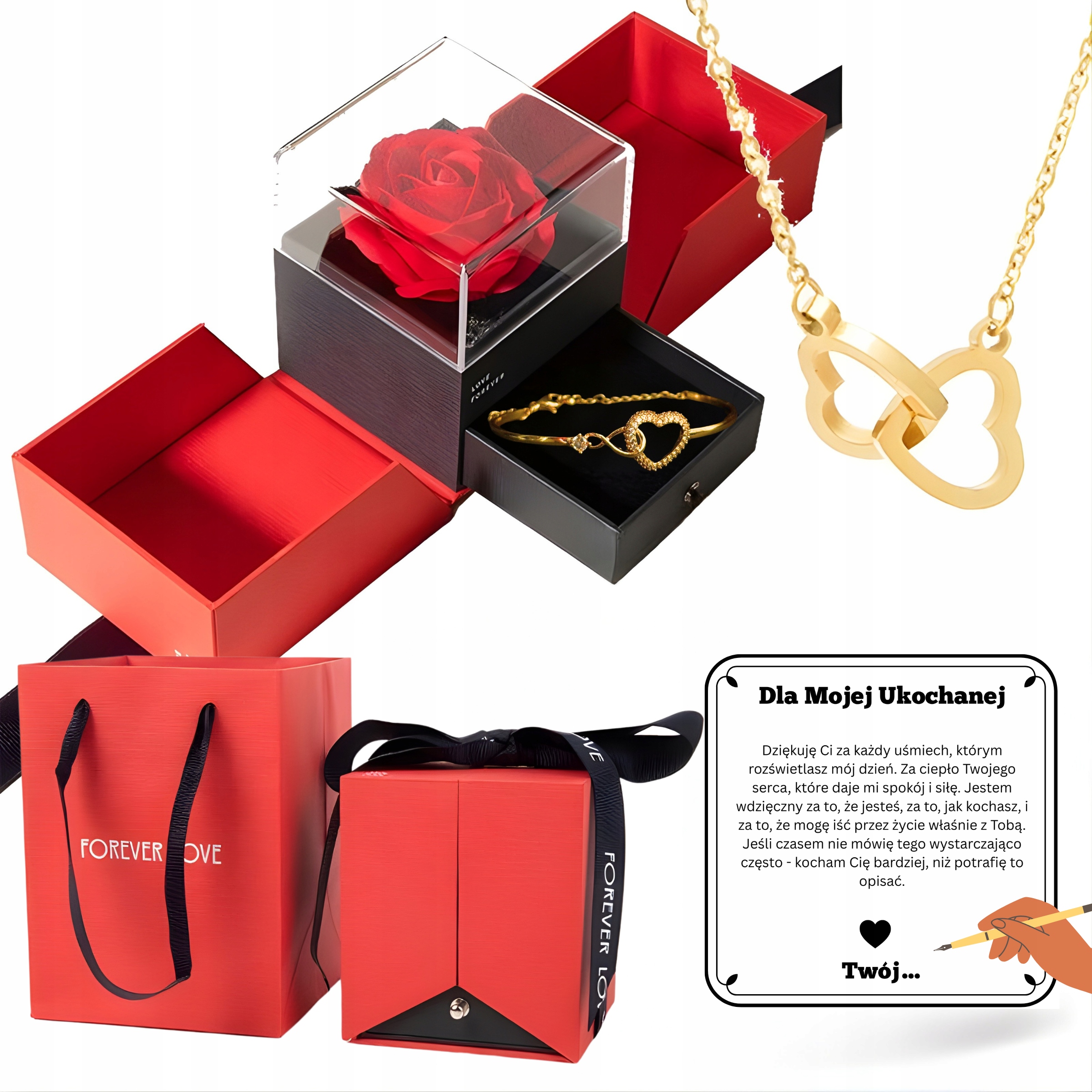 Komplet biżuterii w pudełku – naszyjnik, bransoletka Dzień Kobiet