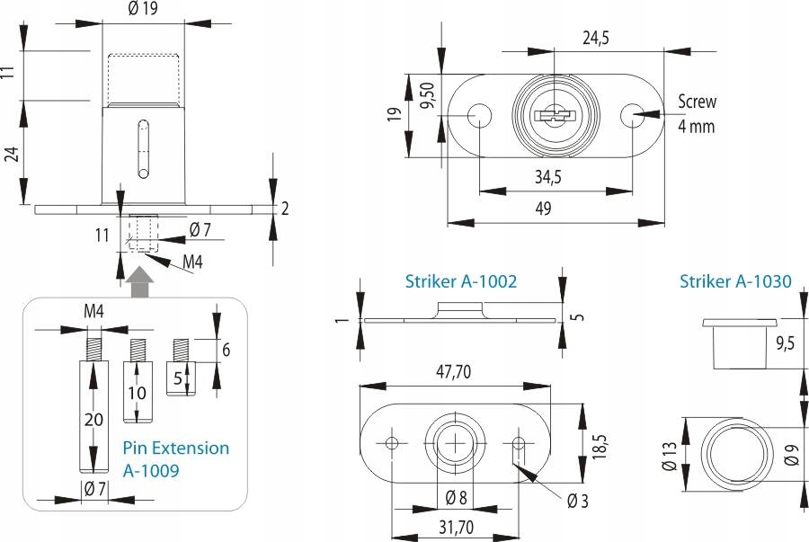 SISO ZAMEK MEBLOWY BOLCOWY DO DRZWI PRZESUWNYCH Marka Siso