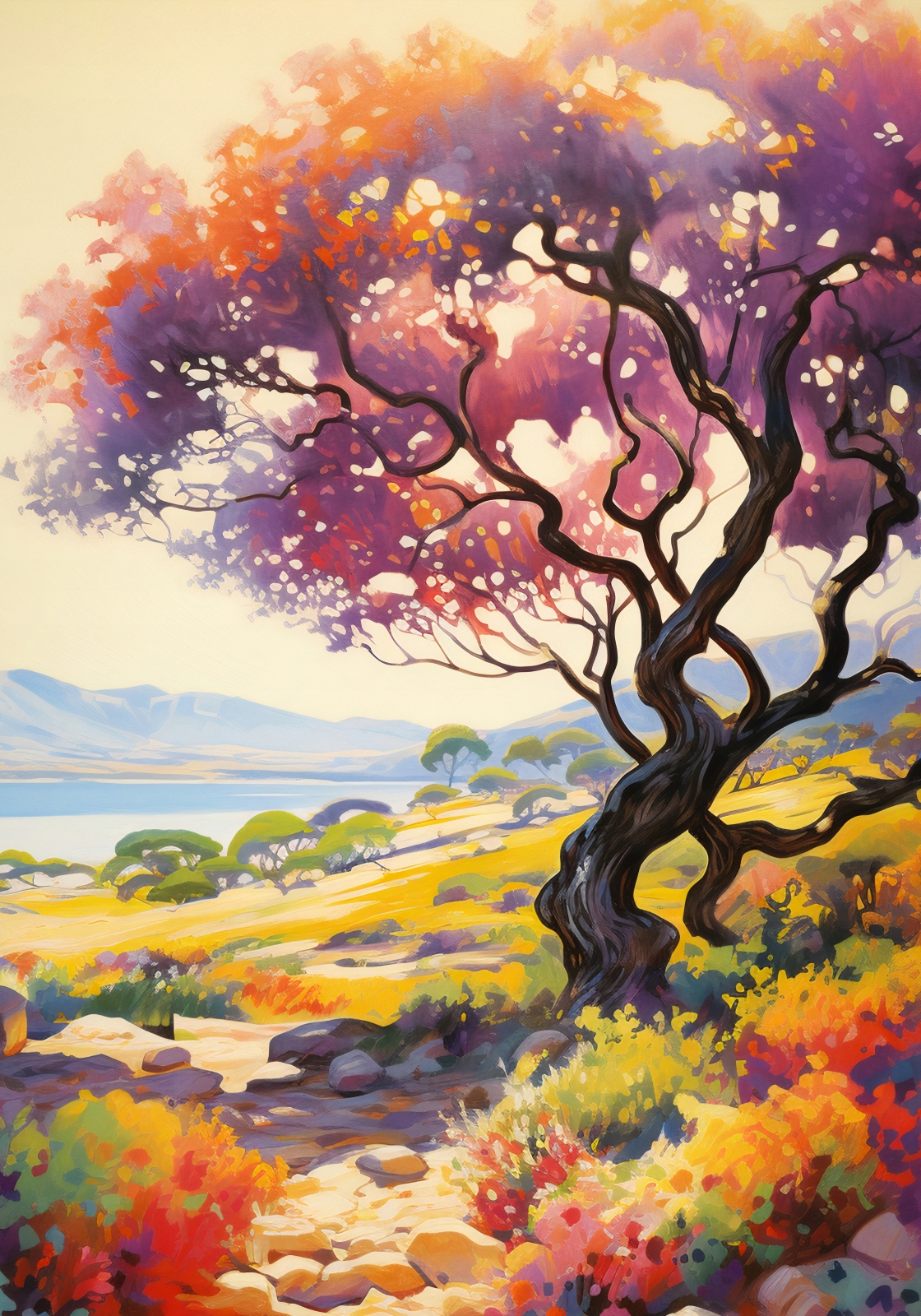 Plagát 70x100 cm Farebný súmrak nad údolím