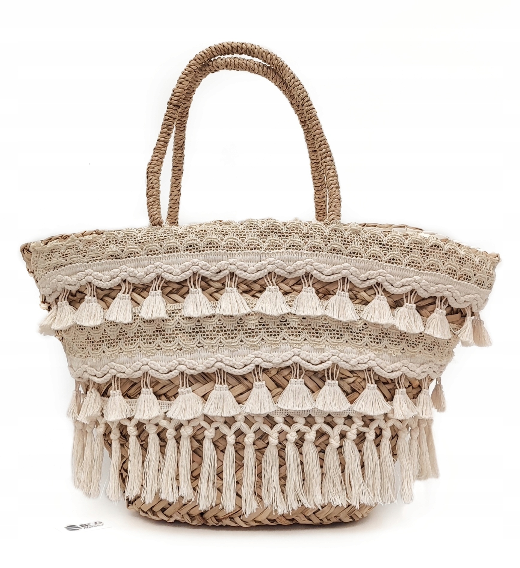 Taška Košík Boho z mořské trávy velká A4 Pletená veganská s třásněmi