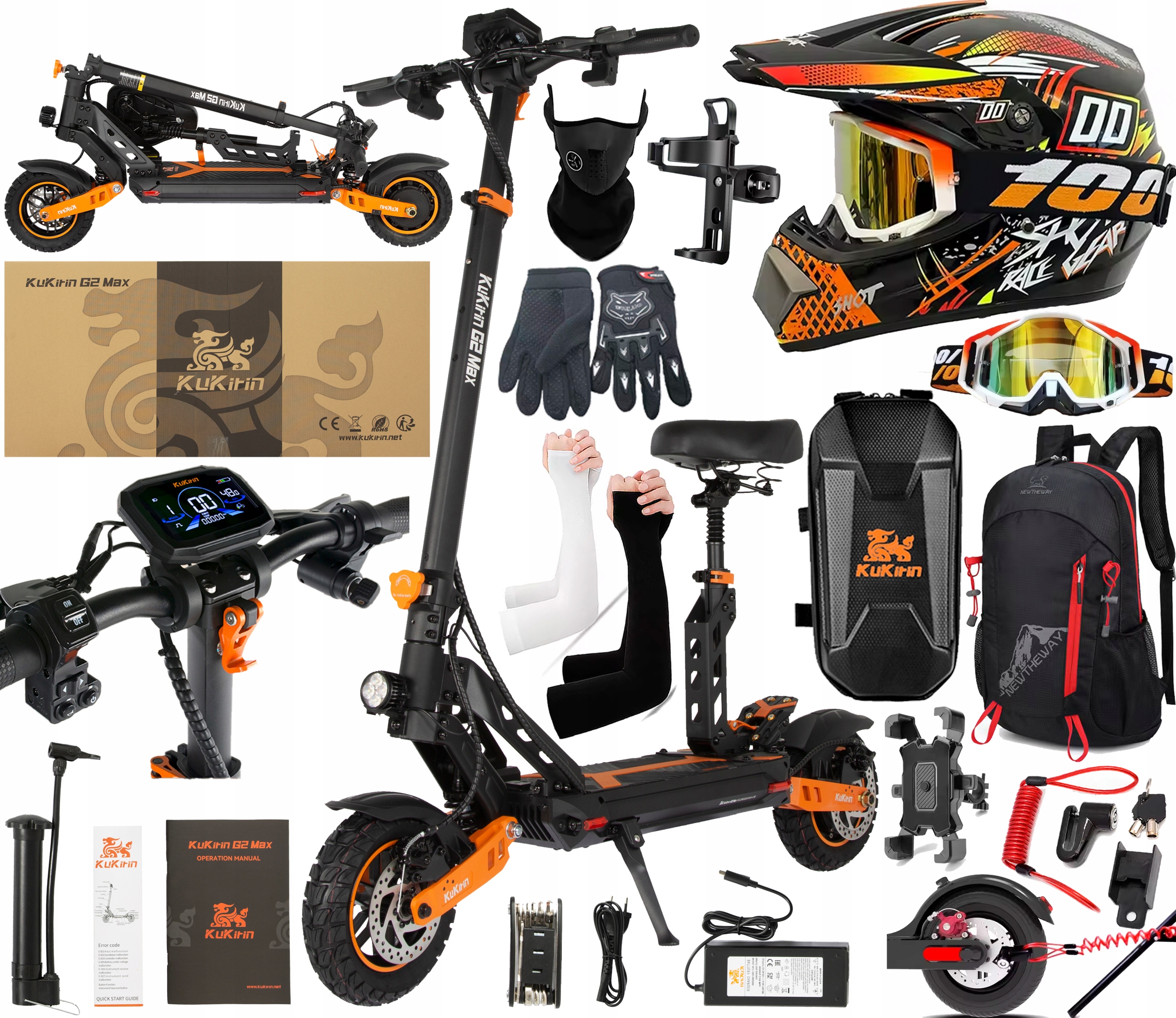 KuKirin G2 Max Skládací 1000W 48V 20.8AH 55KM/H 70KM Terénní +10 Dárek