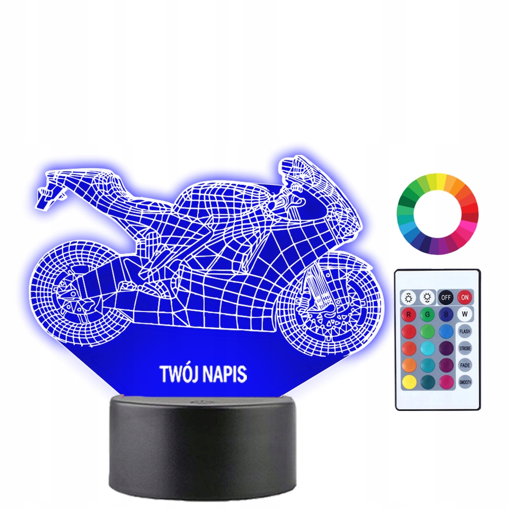 Lampka Nocna z Imieniem Motor Ścigacz 3D Grawer