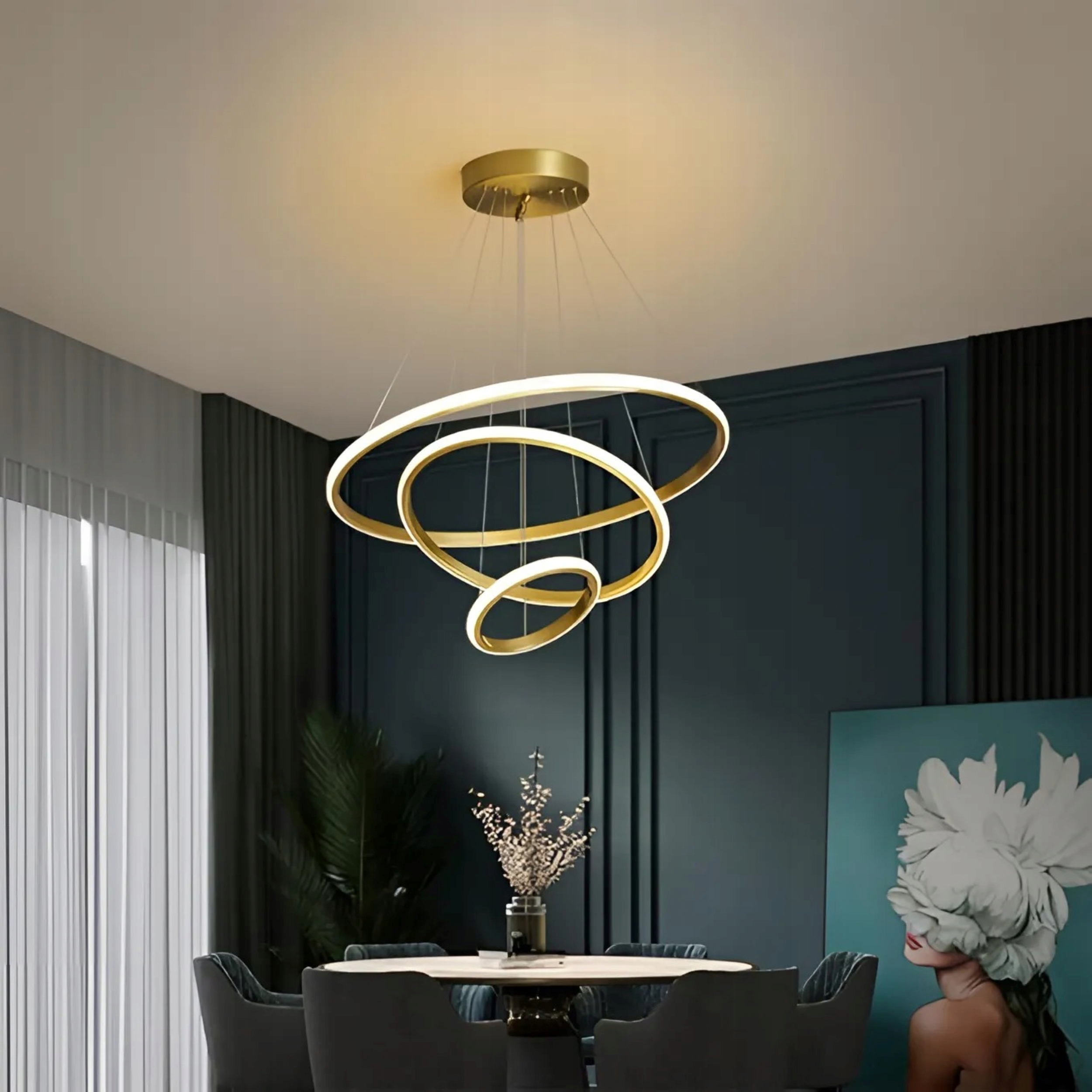 LAMPA SUFITOWA 3 LED RING WISZĄCA ŻYRANDOL KRĘGI + PILOT ZŁOTA PILOT 72W Marka inna