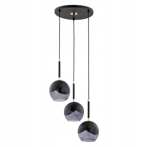 Závesná lampa čierna trojitá dymové sklenené gule okrúhla nad stôl Alfa